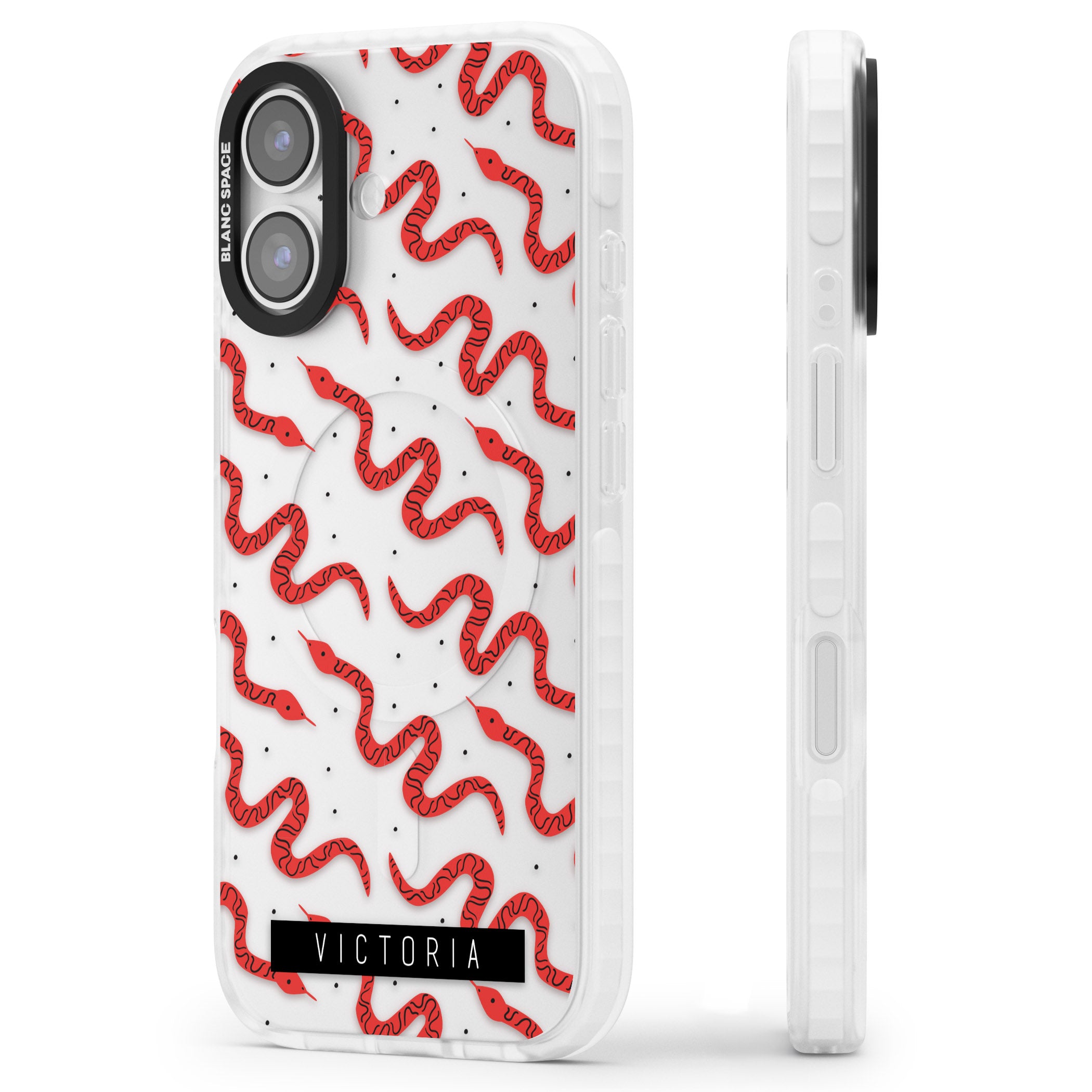 Personalised Red Snake Pattern iPhone 17 Impact Clear Phone Case Side Profile