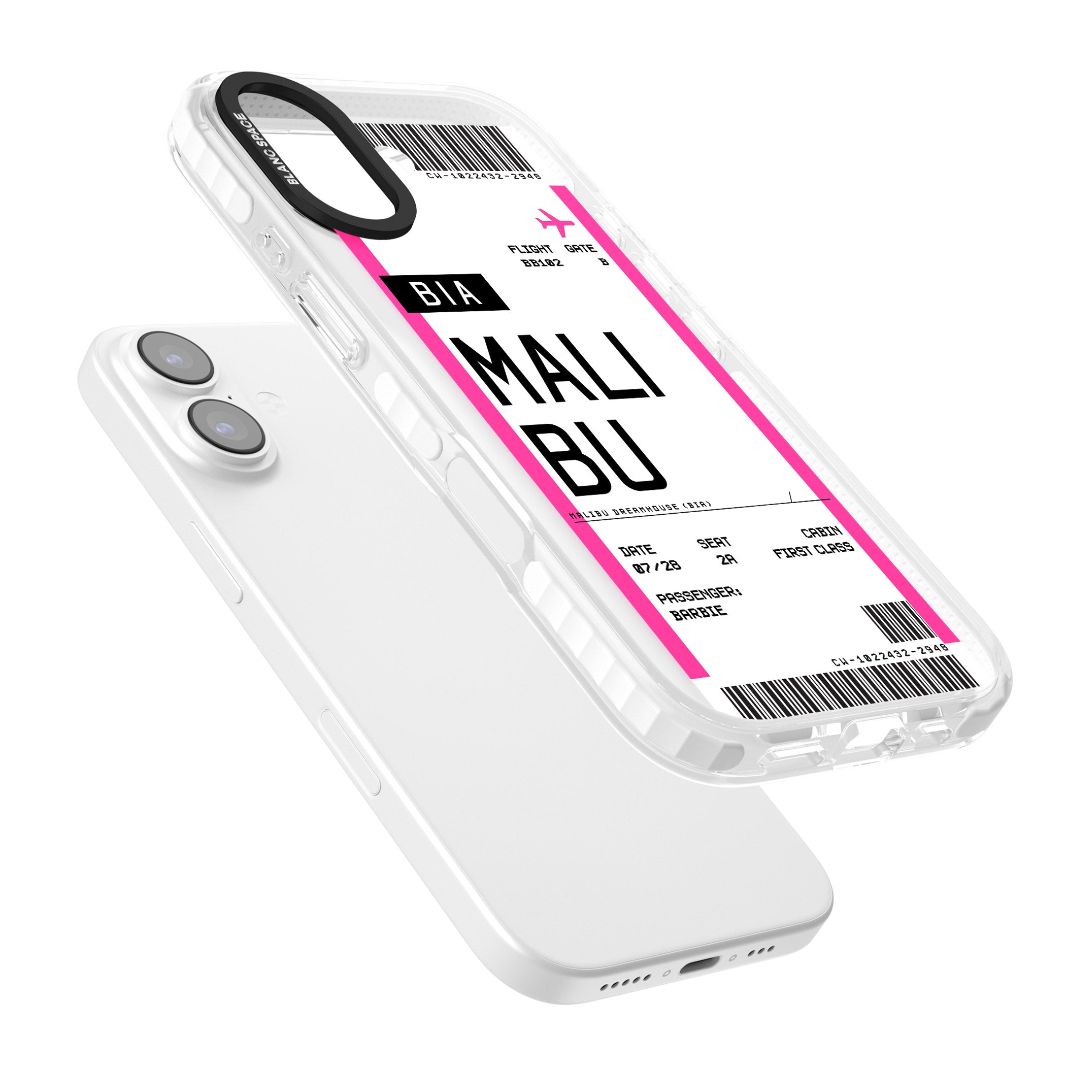 Personalised Pink Malibu Boarding Pass iPhone 17 Impact Clear Phone Case Colours