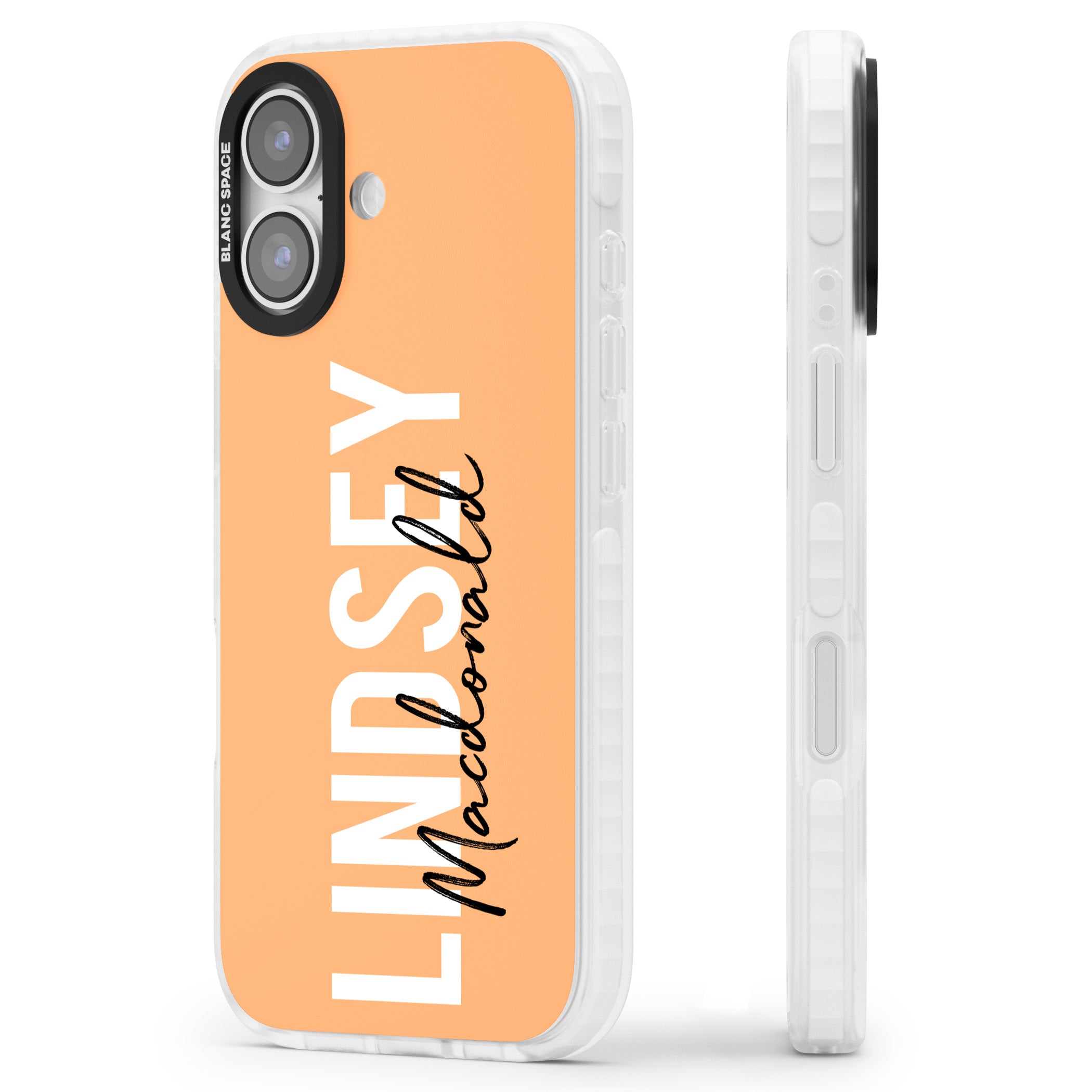 Personalised Bold Name: Peach iPhone 17 Impact Clear Phone Case Side Profile