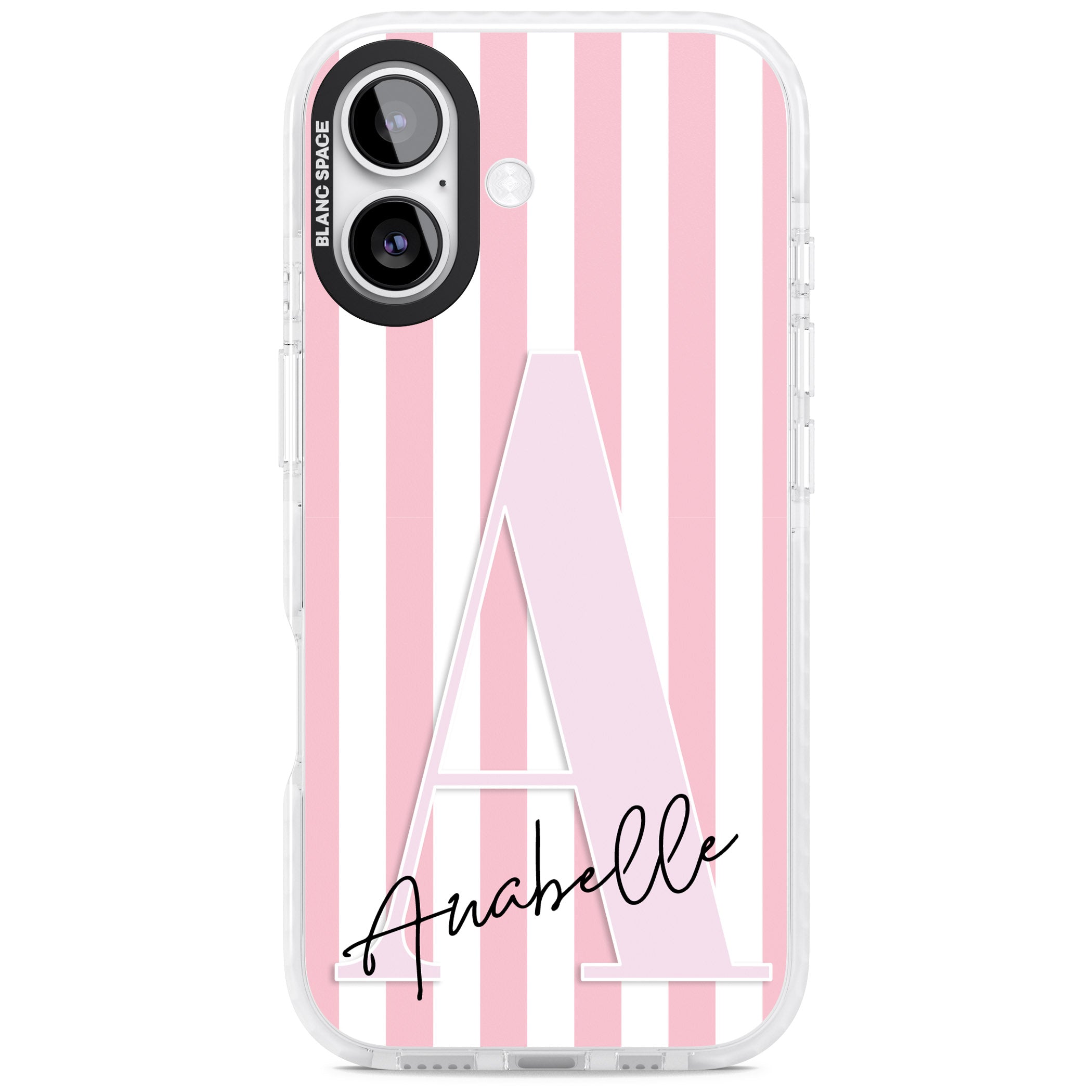 Personalised Pink Stripes & Monogram iPhone 17 Impact Clear Phone Case
