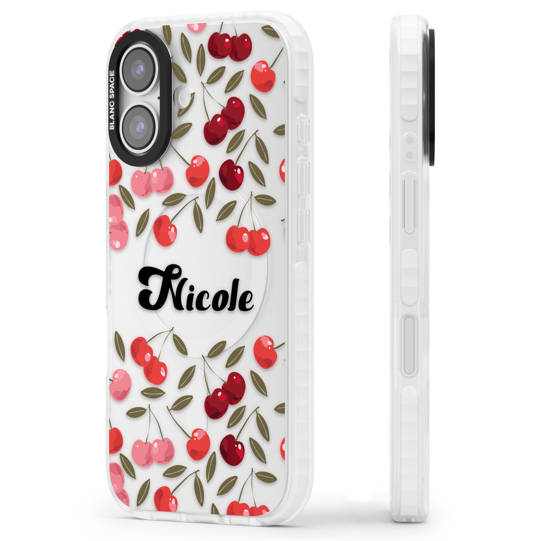 Personalised Cherry Pattern iPhone 17 Impact Clear Phone Case Side Profile