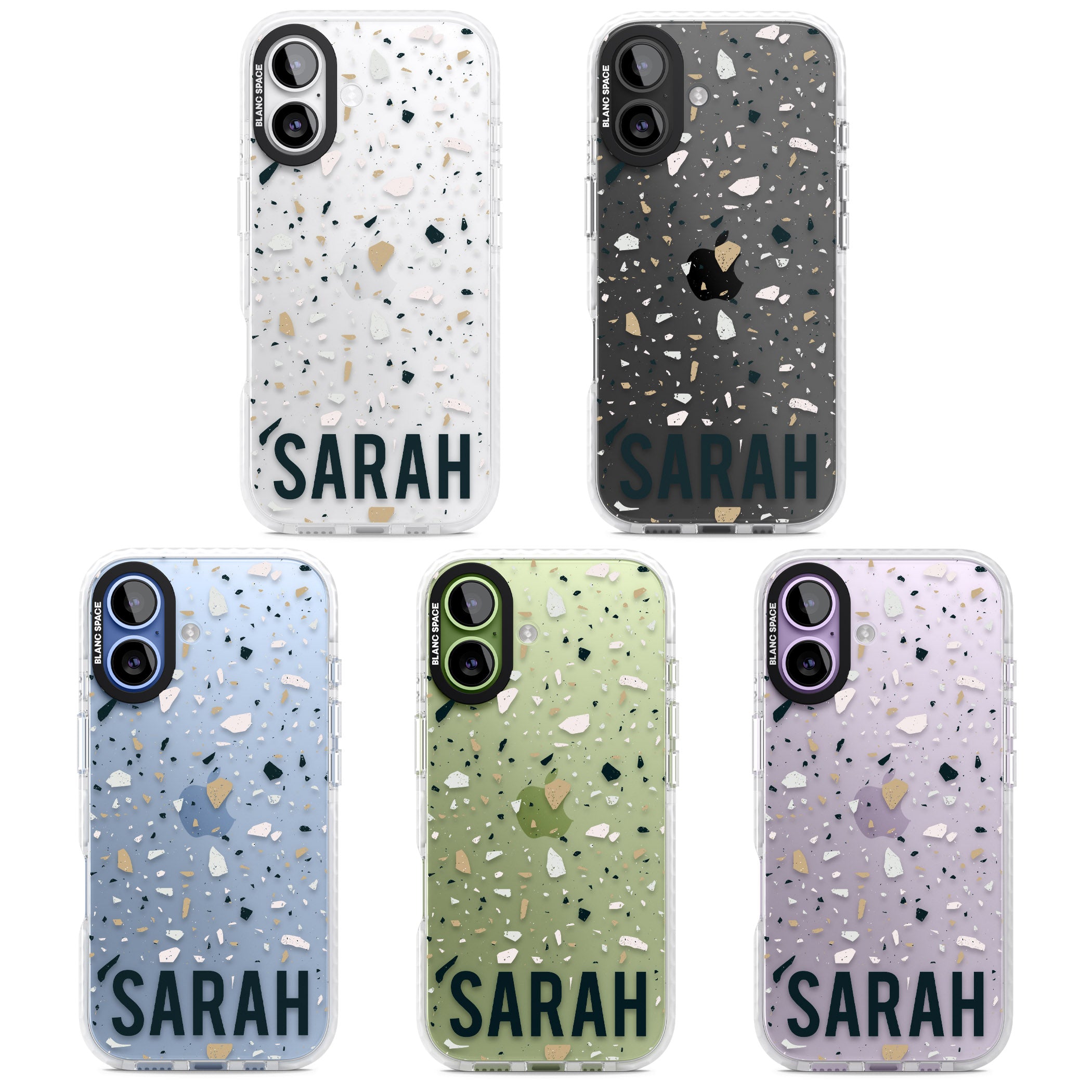 Personalised Terrazzo Blue, Pink, Brown iPhone 17 Impact Clear Phone Case APT Impact Protection