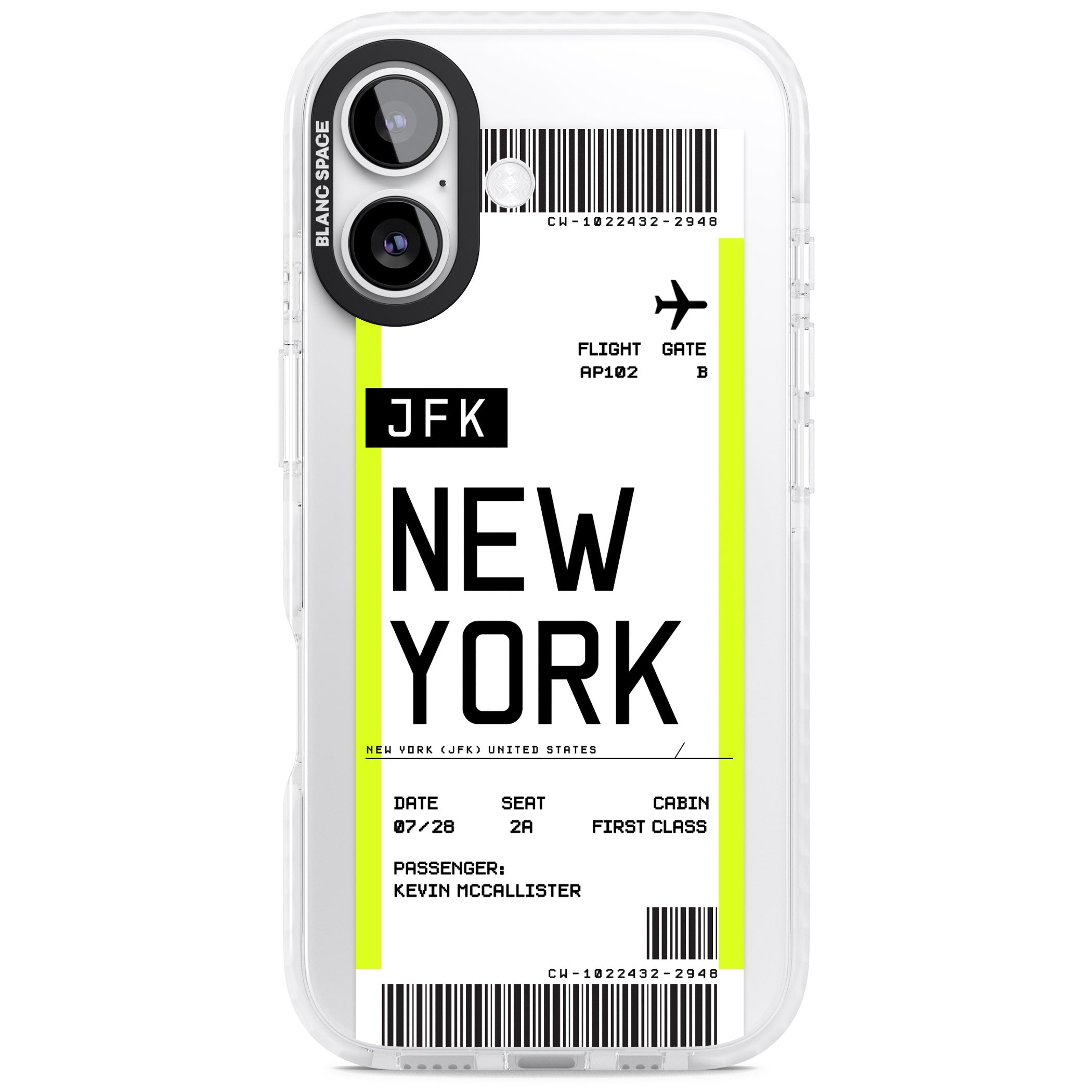 Personalised New York Boarding Pass iPhone 17 Impact Clear Phone Case