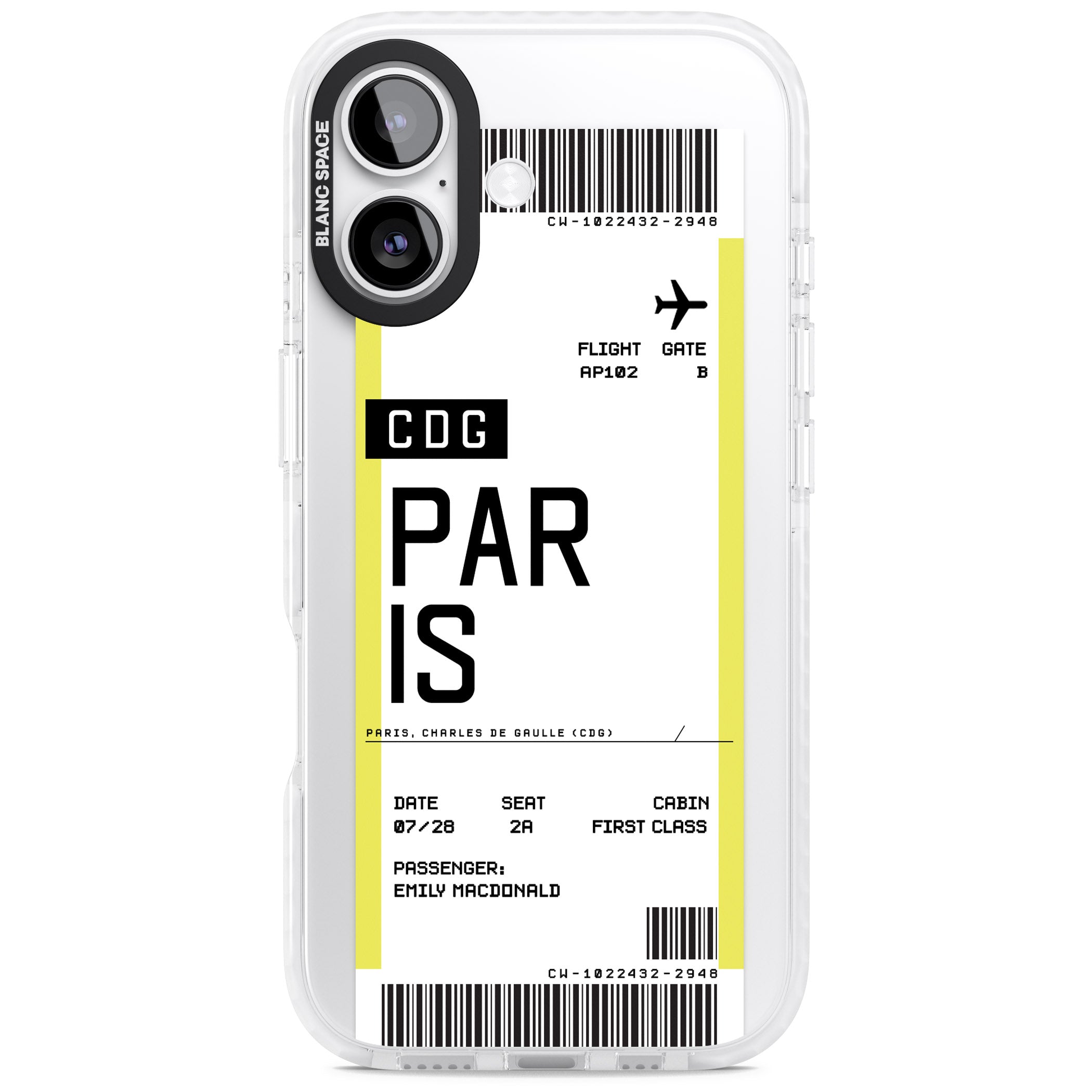 Personalised Paris Boarding Pass iPhone 17 Impact Clear Phone Case