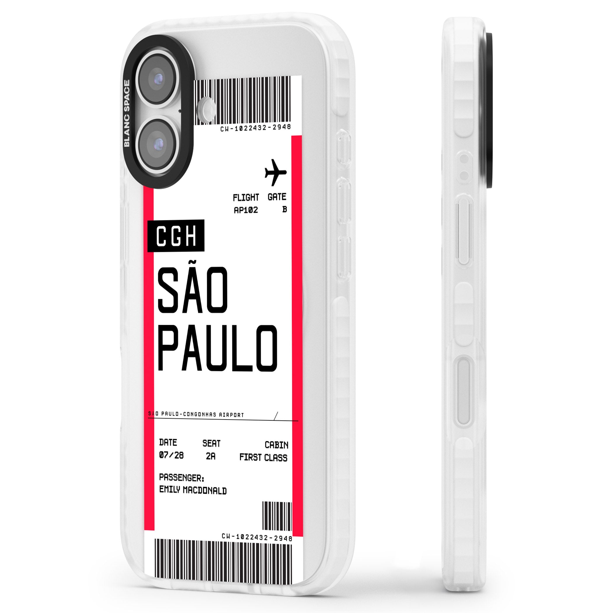 Personalised São Paulo Boarding Pass iPhone 17 Impact Clear Phone Case Side Profile