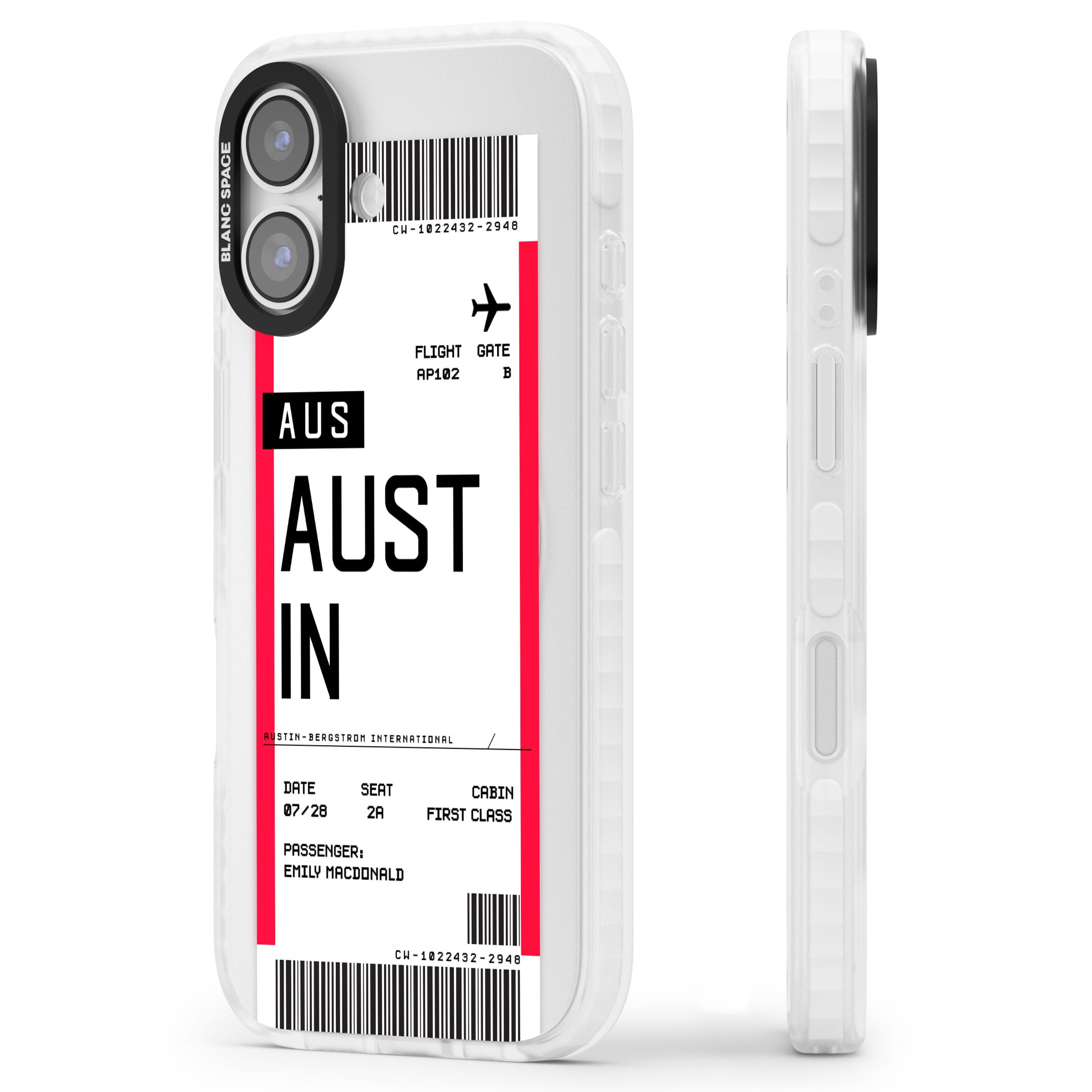 Personalised Austin Boarding Pass iPhone 17 Impact Clear Phone Case Side Profile