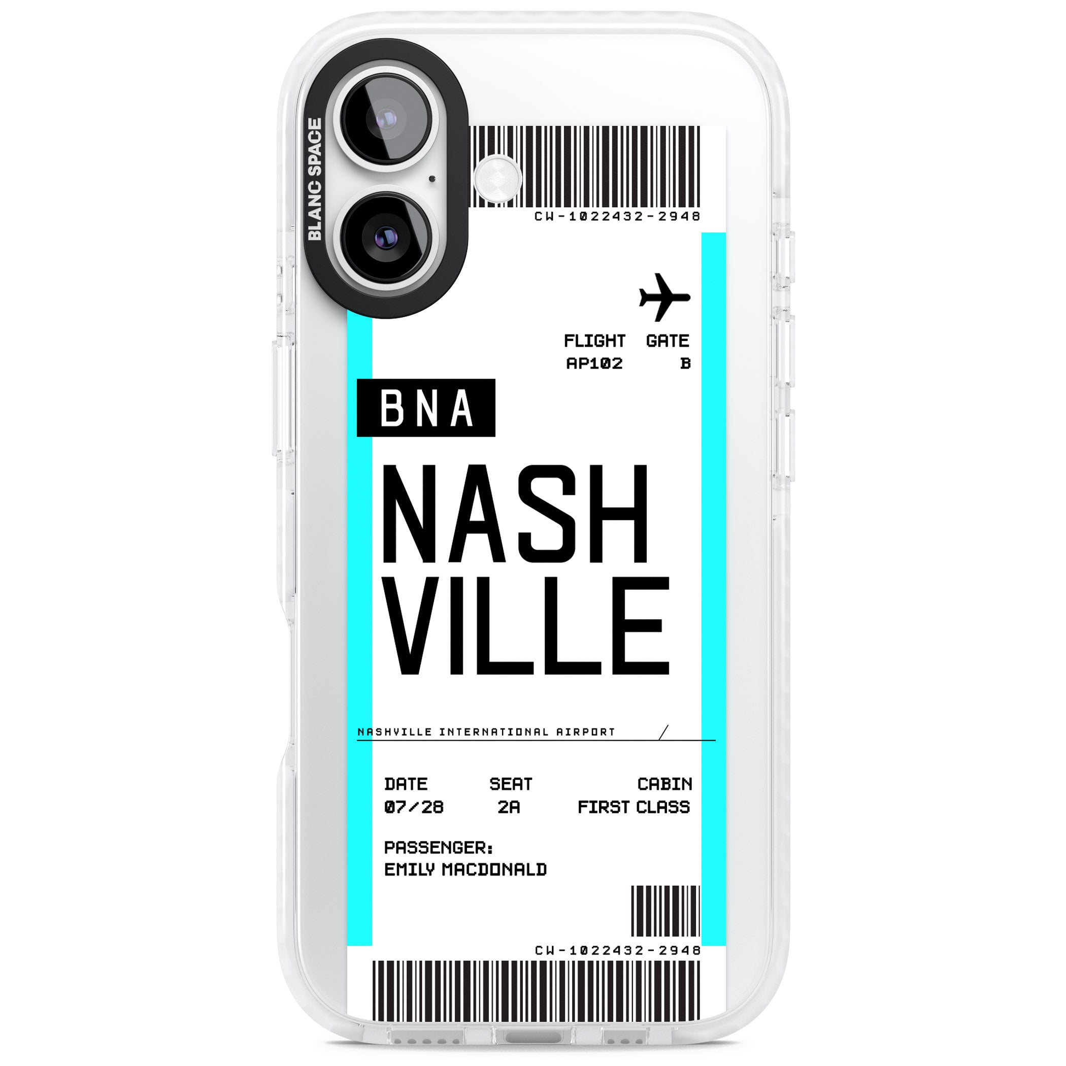 Personalised Nashville Boarding Pass iPhone 17 Impact Clear Phone Case