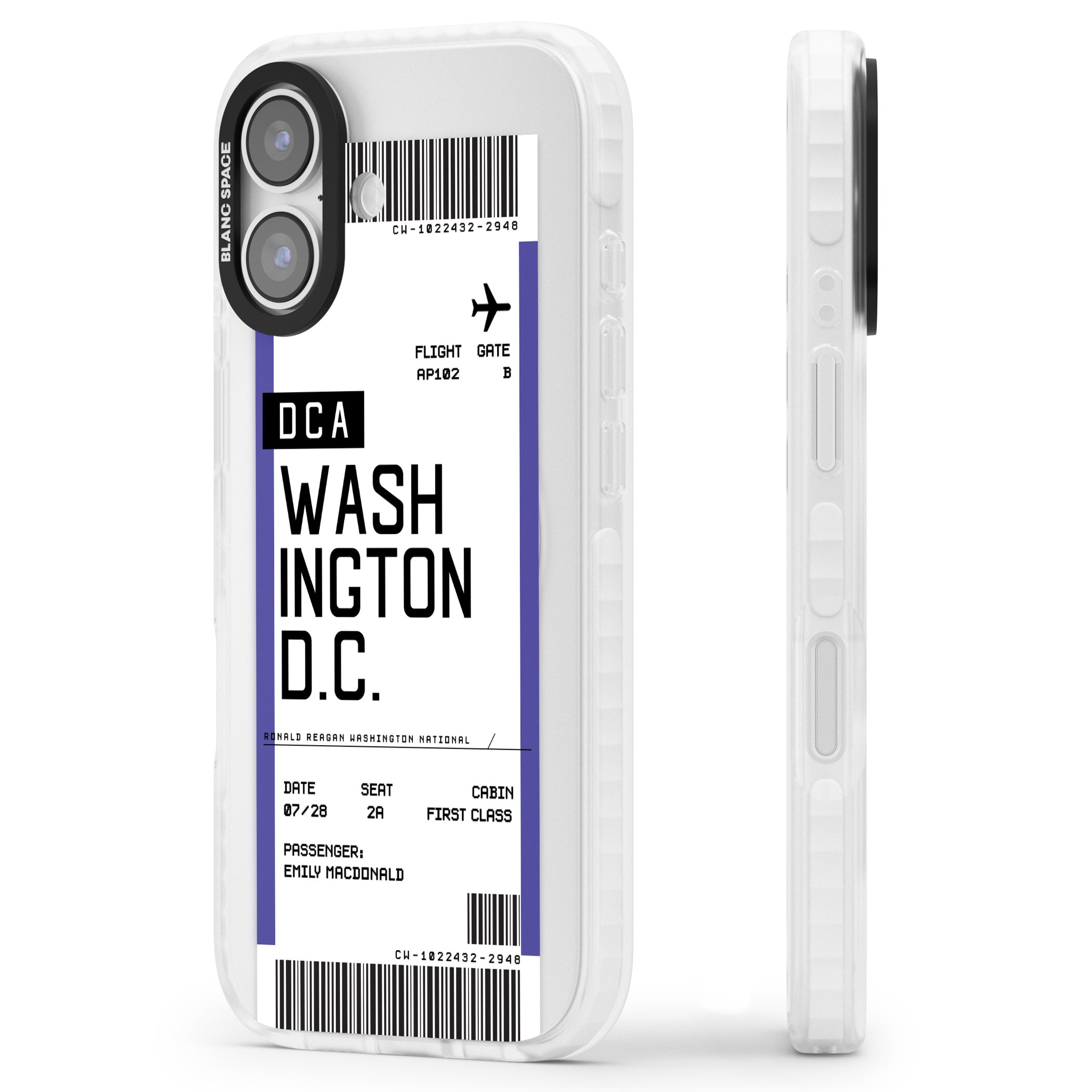 Personalised Washington D.C. Boarding Pass iPhone 17 Impact Clear Phone Case Side Profile
