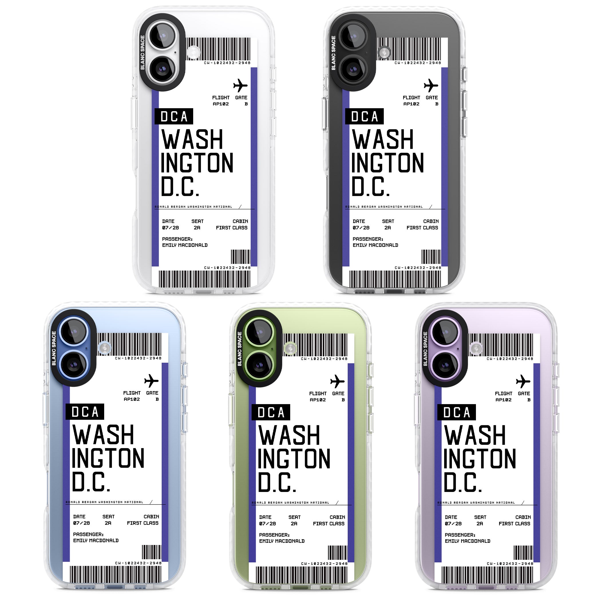Personalised Washington D.C. Boarding Pass iPhone 17 Impact Clear Phone Case APT Impact Protection
