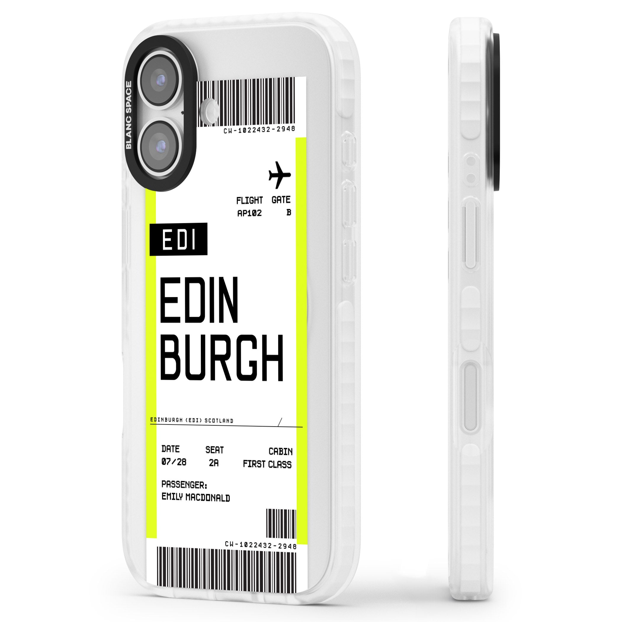 Personalised Edinburgh Boarding Pass iPhone 17 Impact Clear Phone Case Side Profile