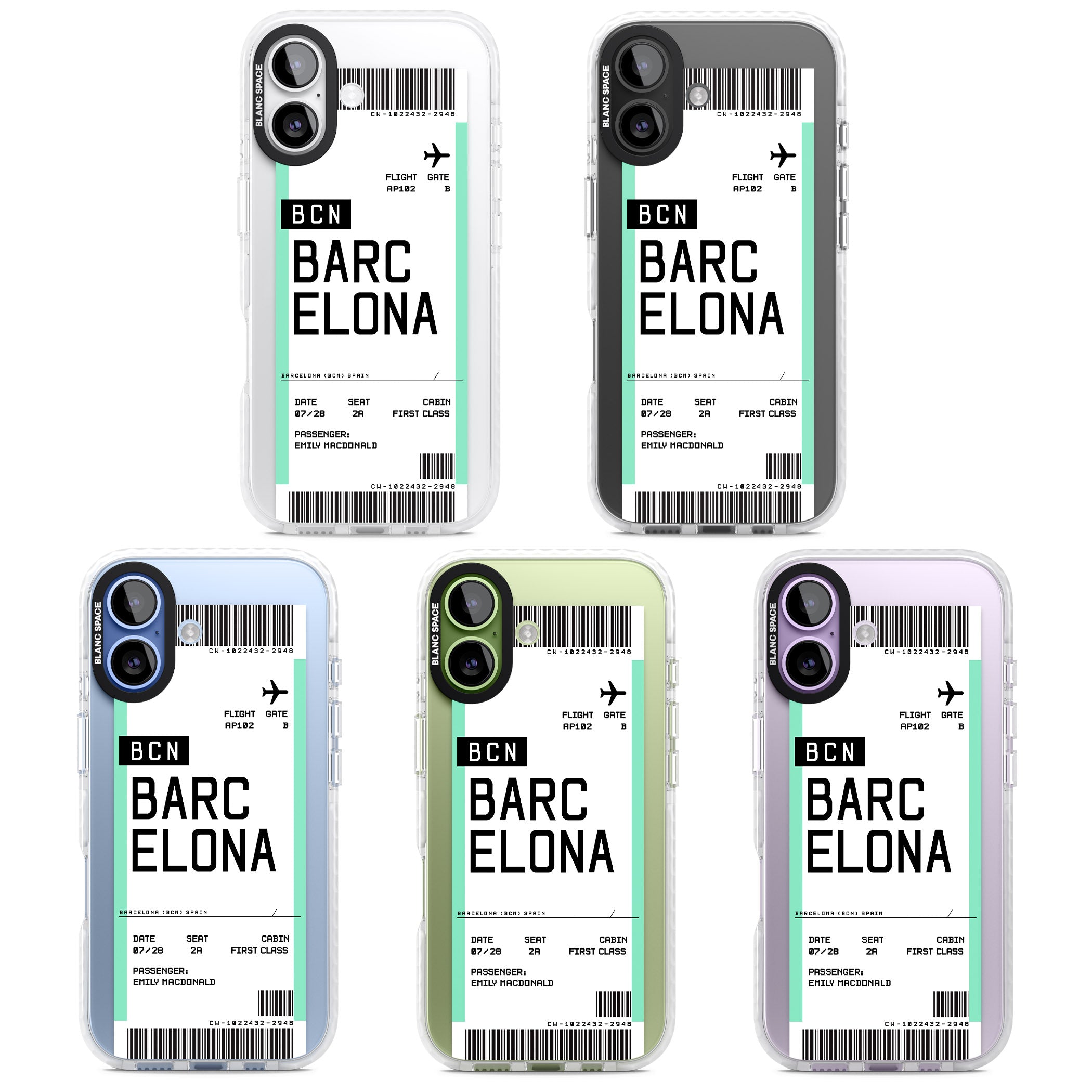 Personalised Barcelona Boarding Pass iPhone 17 Impact Clear Phone Case APT Impact Protection