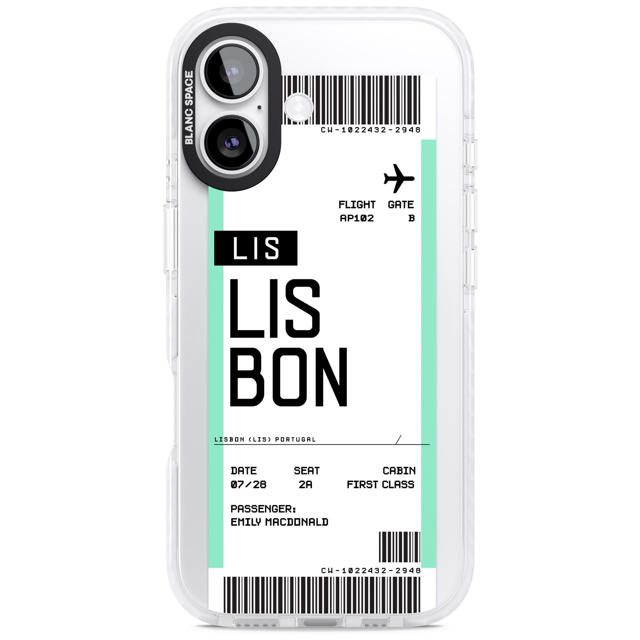 Personalised Lisbon Boarding Pass iPhone 17 Impact Clear Phone Case