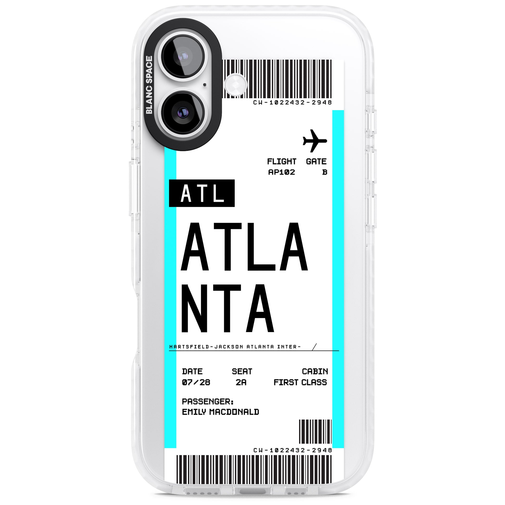 Personalised Atlanta Boarding Pass iPhone 17 Impact Clear Phone Case