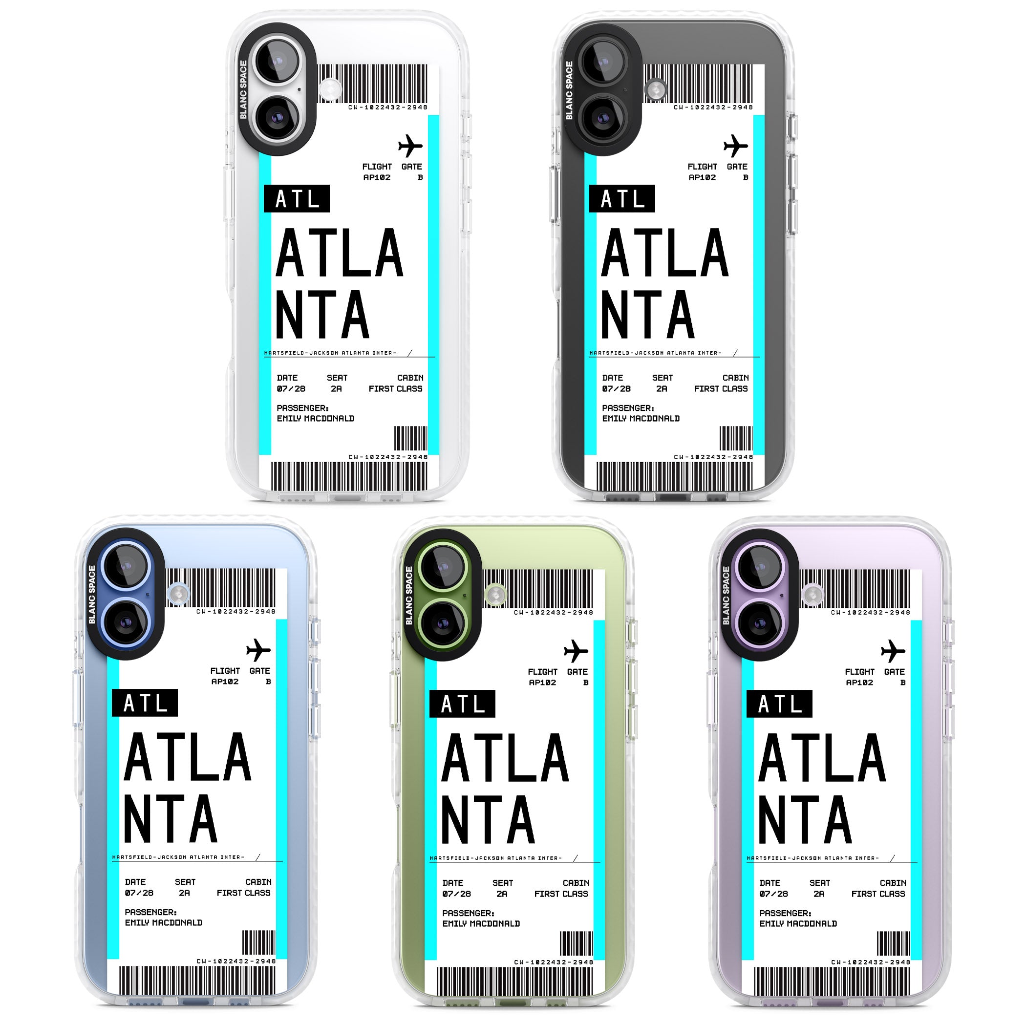 Personalised Atlanta Boarding Pass iPhone 17 Impact Clear Phone Case APT Impact Protection