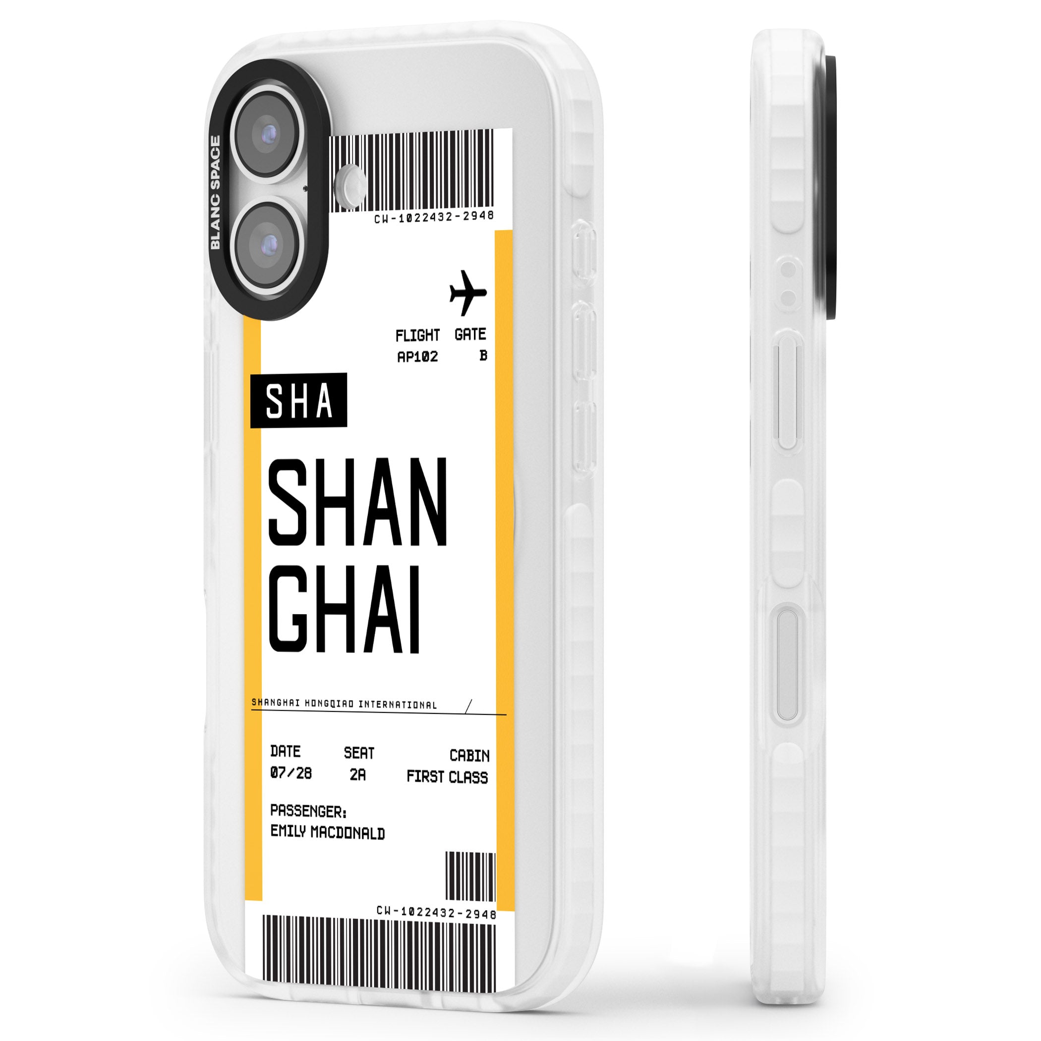 Personalised Shanghai Boarding Pass iPhone 17 Impact Clear Phone Case Side Profile