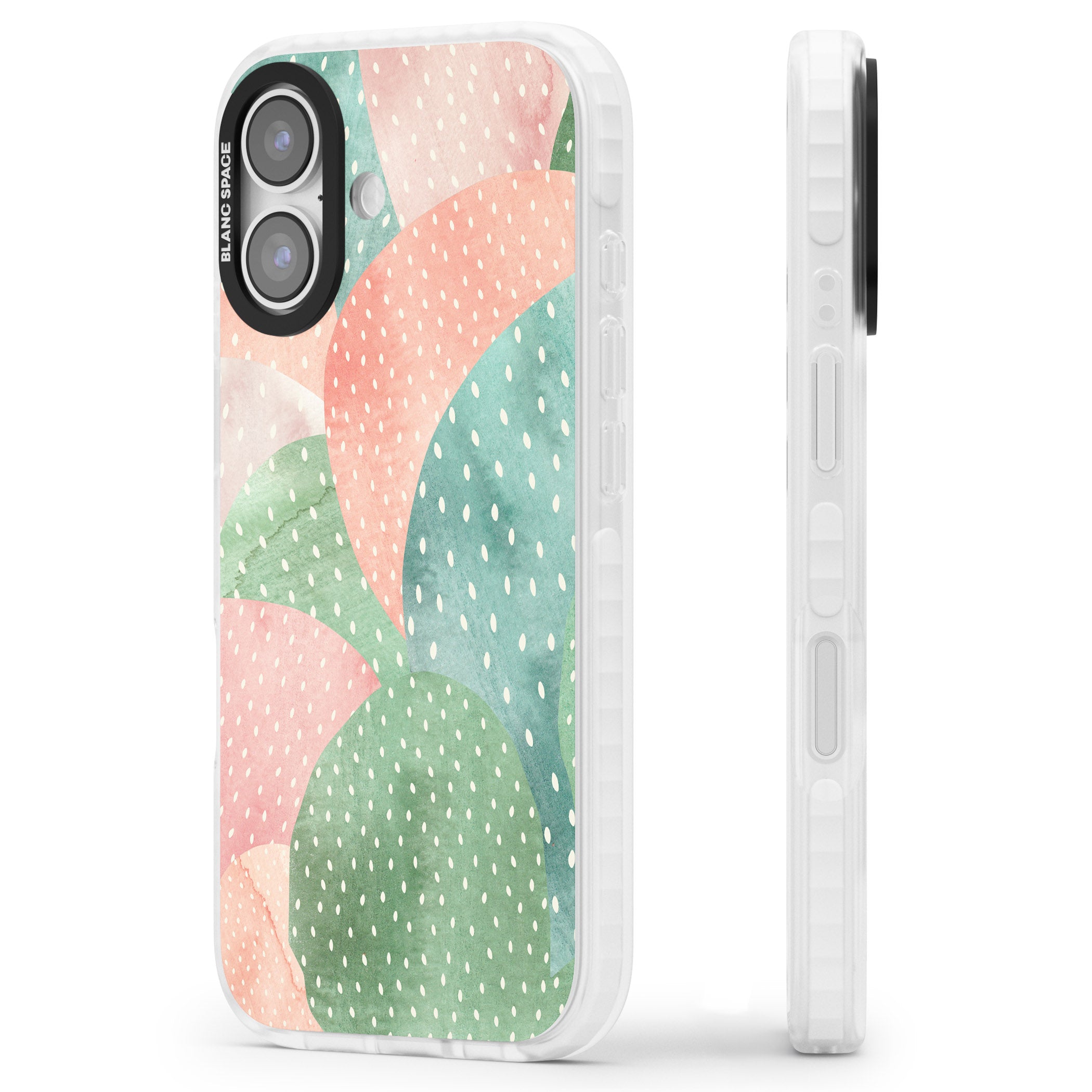 Pastel Cacti Pattern iPhone 17 Impact Clear Phone Case Side Profile