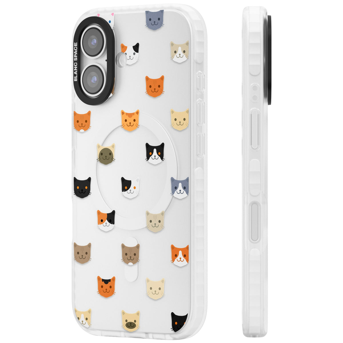 Cute Cat Face Transparent iPhone 16 / iPhone 16 Plus / iPhone 17 Impact Clear Phone Case side