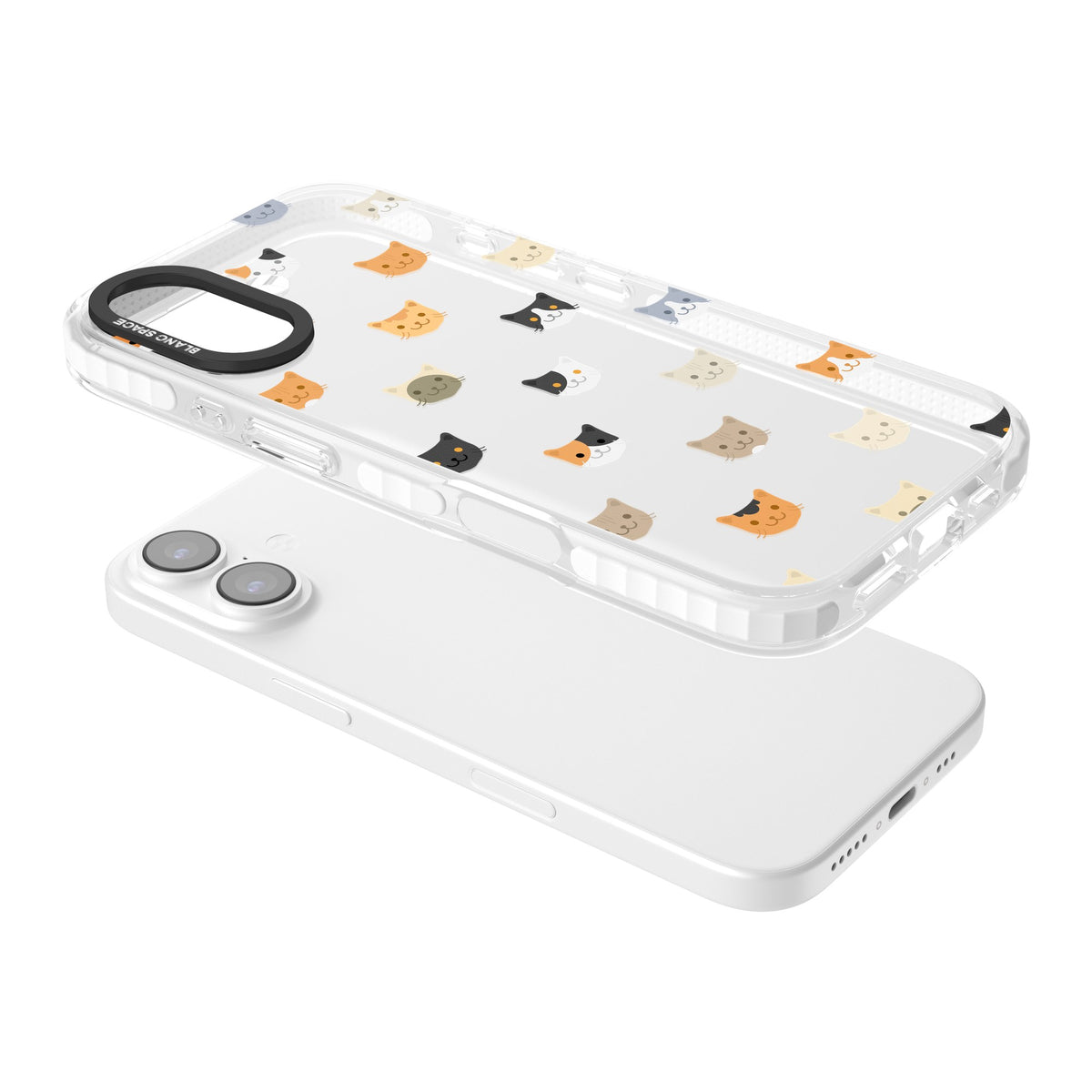 Cute Cat Face Transparent iPhone 16 / iPhone 16 Plus / iPhone 17 Impact Clear Phone Case angled