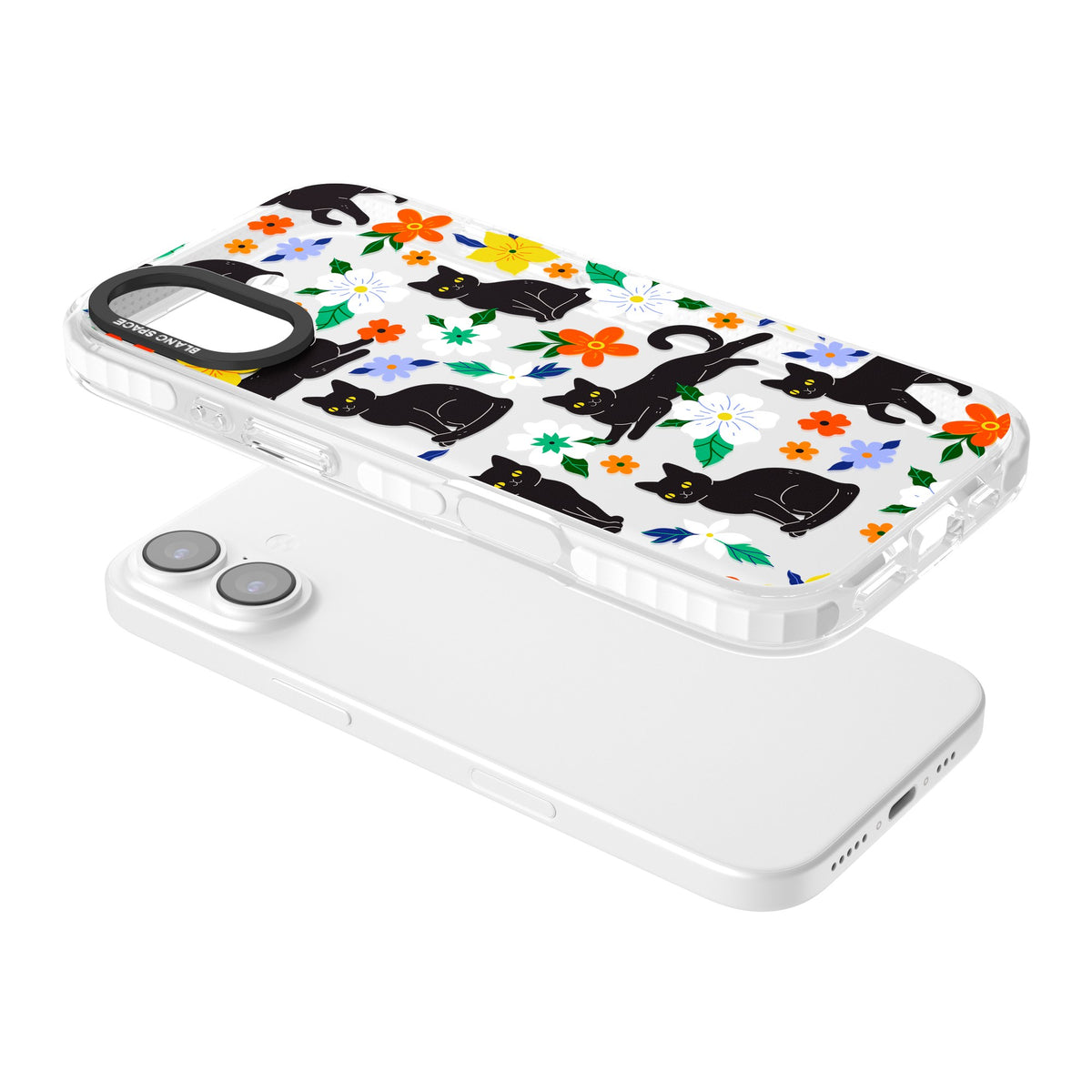 Cat Flowers iPhone 16 / iPhone 16 Plus / iPhone 17 Impact Clear Phone Case angled