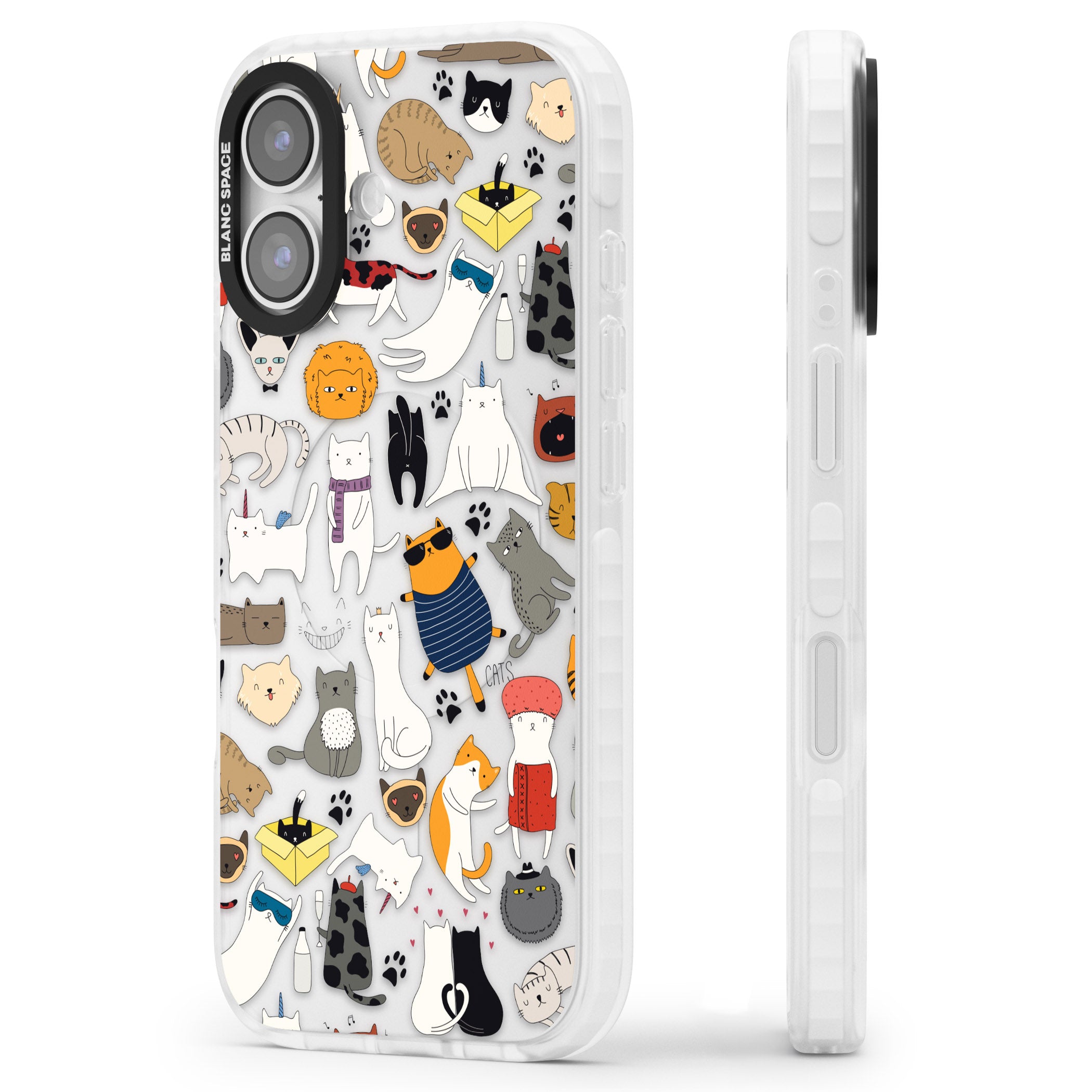 Cartoon Cat Collage iPhone 17 Impact Clear Phone Case Side Profile