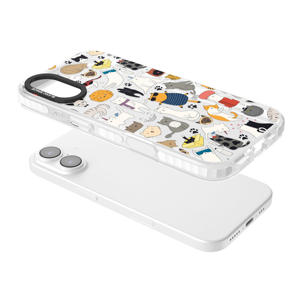 Cartoon Cats iPhone 16 / iPhone 16 Plus / iPhone 17 Impact Clear Phone Case angled