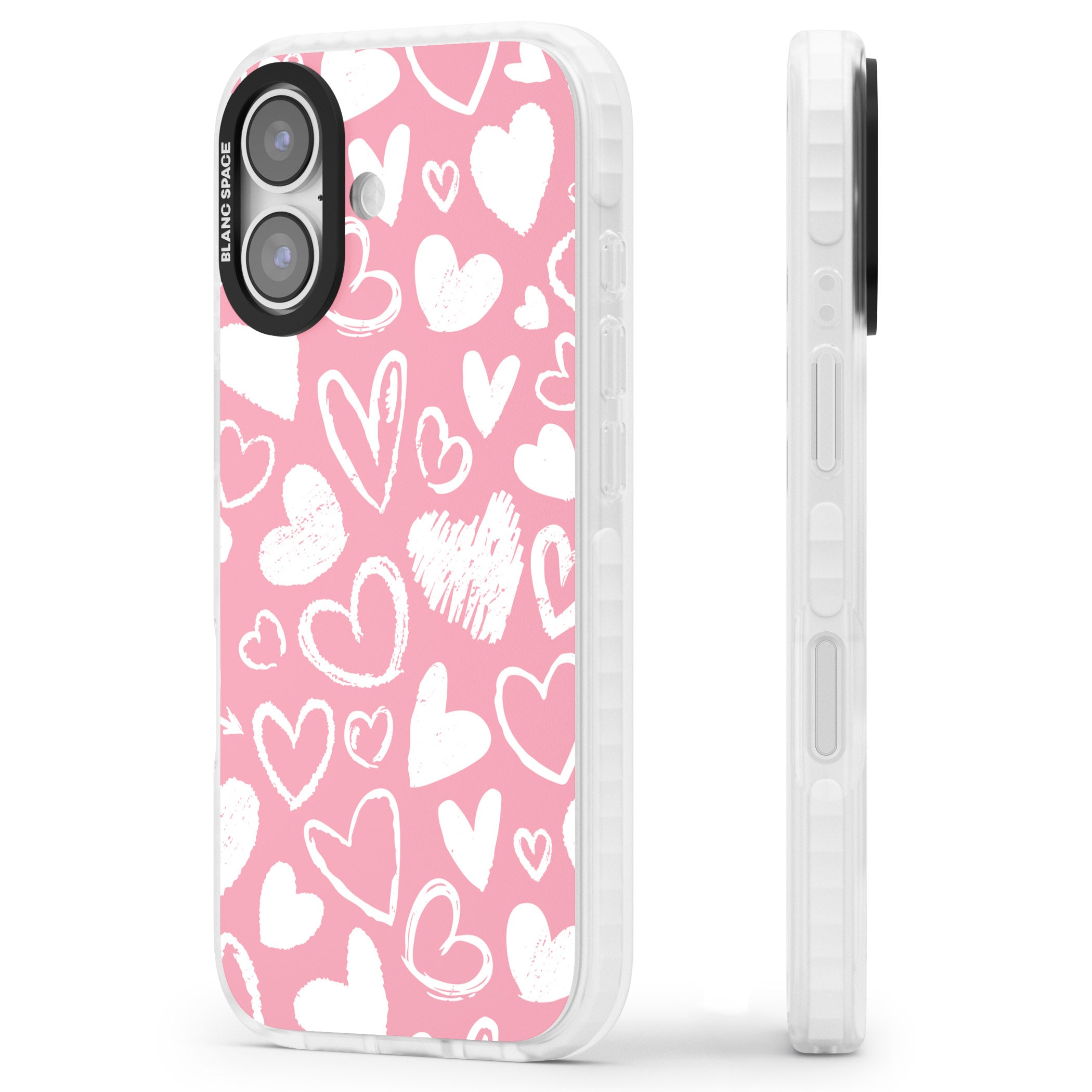 Chalk Hearts iPhone 17 Impact Clear Phone Case Side Profile