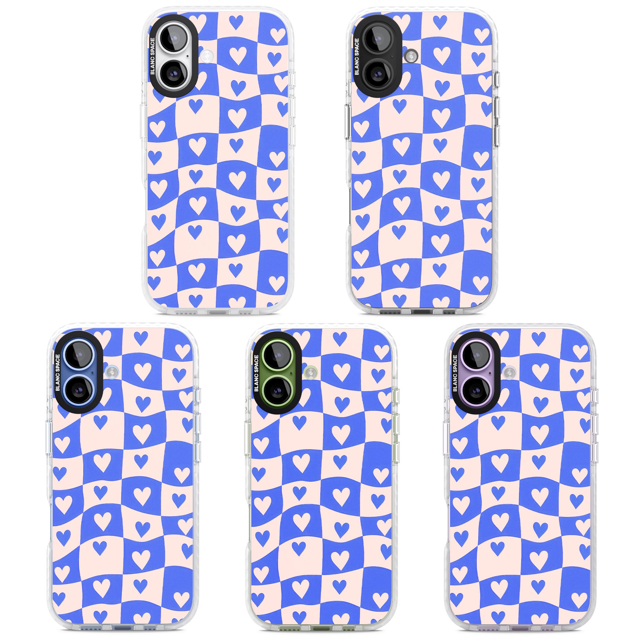 Blue Wavy Checked Hearts iPhone 17 Impact Clear Phone Case APT Impact Protection