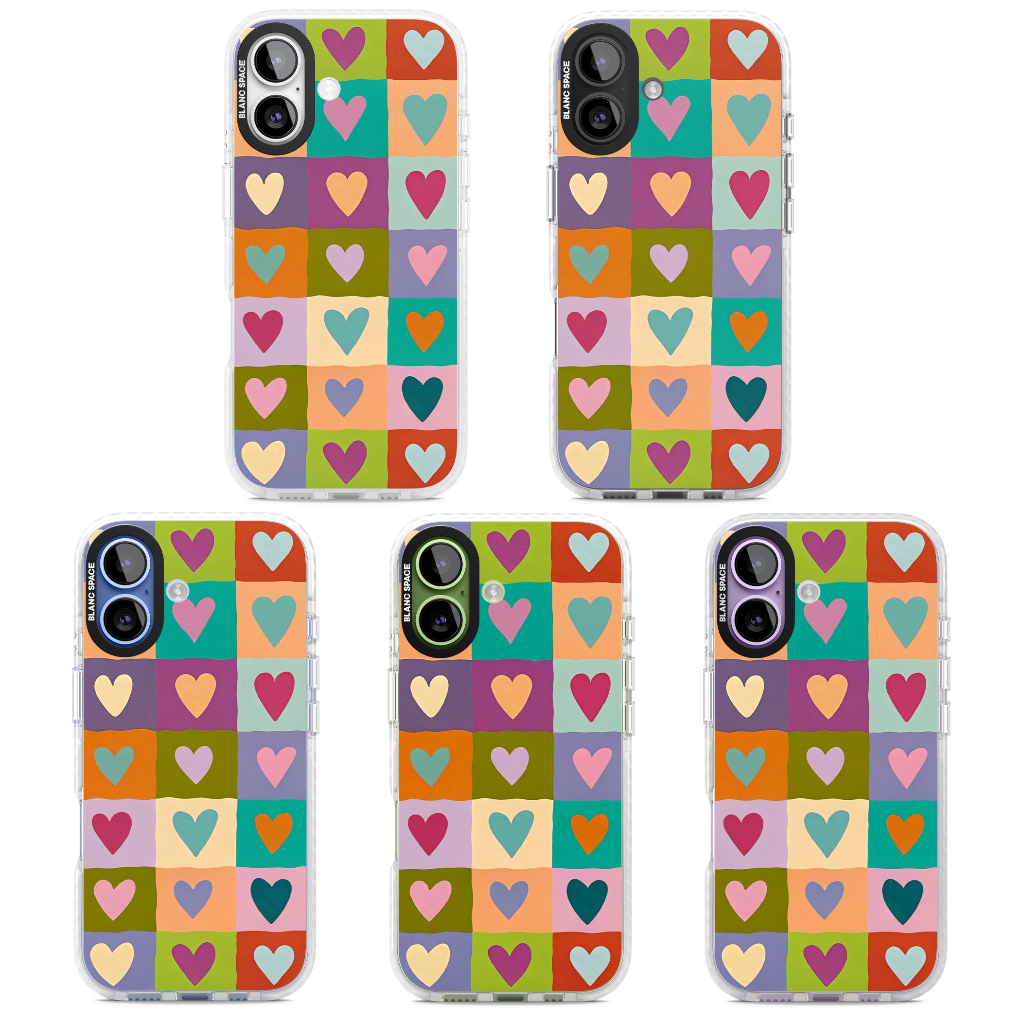 Multicolour Checked Hearts iPhone 17 Impact Clear Phone Case APT Impact Protection