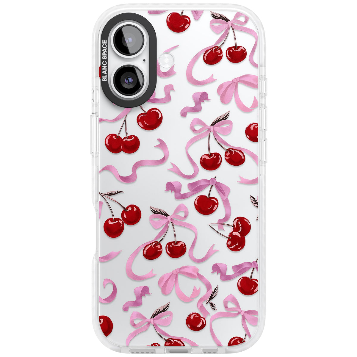 Pink Bow & Cherries iPhone 16 / iPhone 16 Plus / iPhone 17 Impact Clear Phone Case front