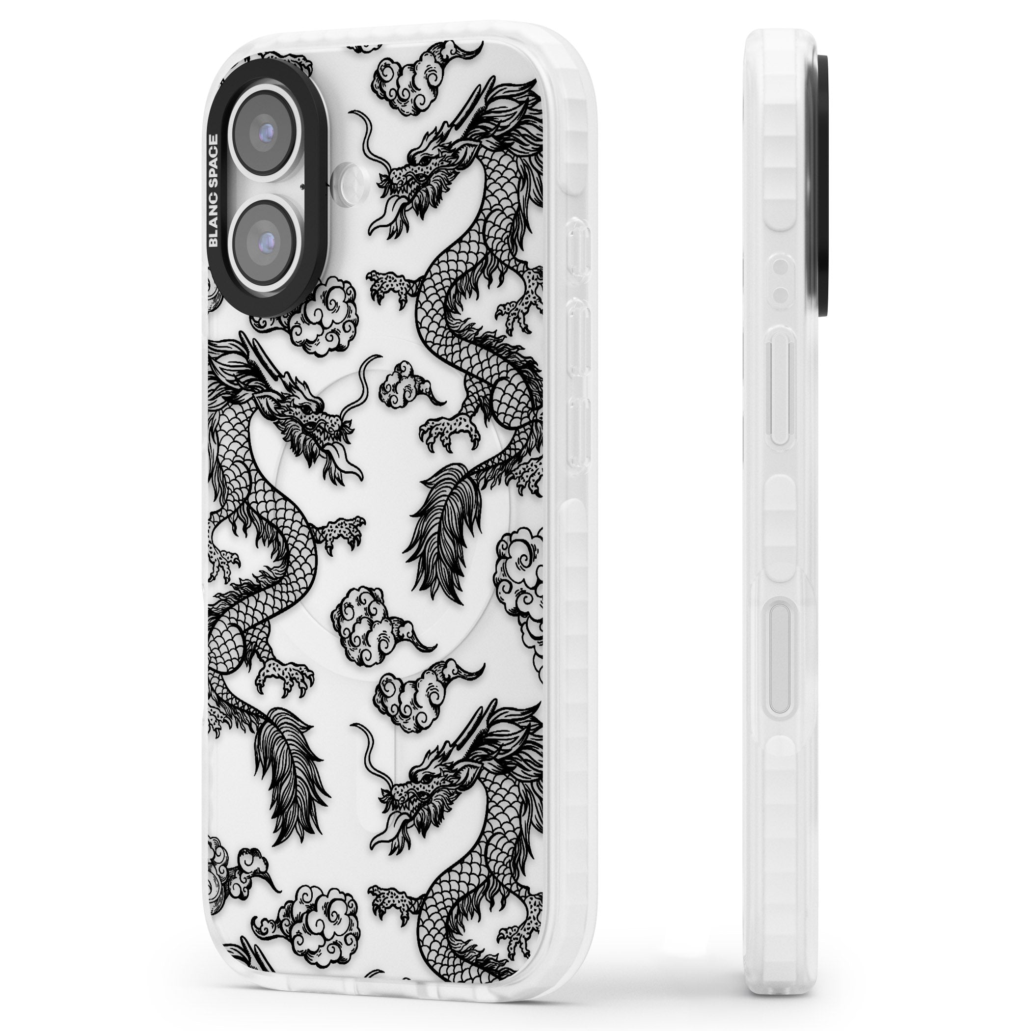 Black Dragon Pattern iPhone 17 Impact Clear Phone Case Side Profile