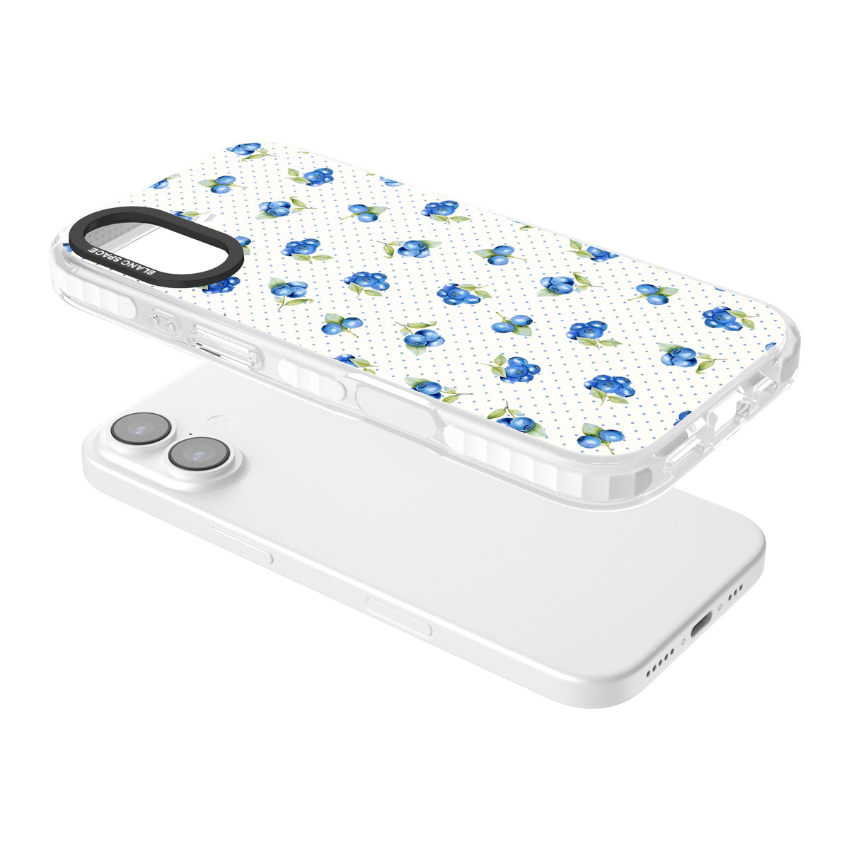 Blueberry Picnic iPhone 16 / iPhone 16 Plus / iPhone 17 Impact Clear Phone Case angled