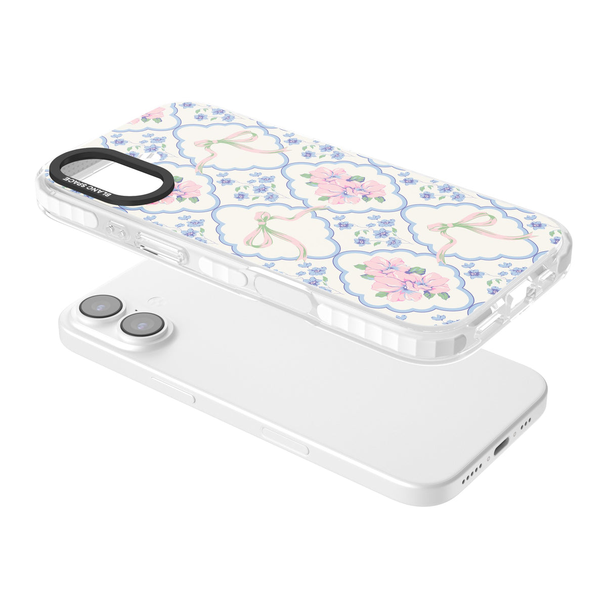 Ribbon Lattice iPhone 16 / iPhone 16 Plus / iPhone 17 Impact Clear Phone Case angled