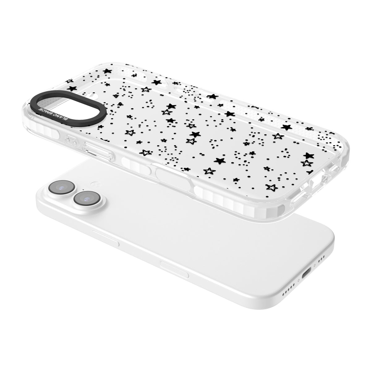 Midnight Stars iPhone 16 / iPhone 16 Plus / iPhone 17 Impact Clear Phone Case angled