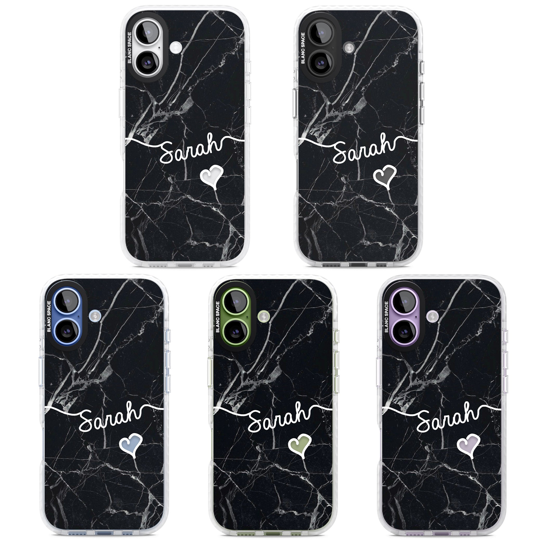 Personalised Black Marble Heart iPhone 17 Impact Clear Phone Case APT Impact Protection