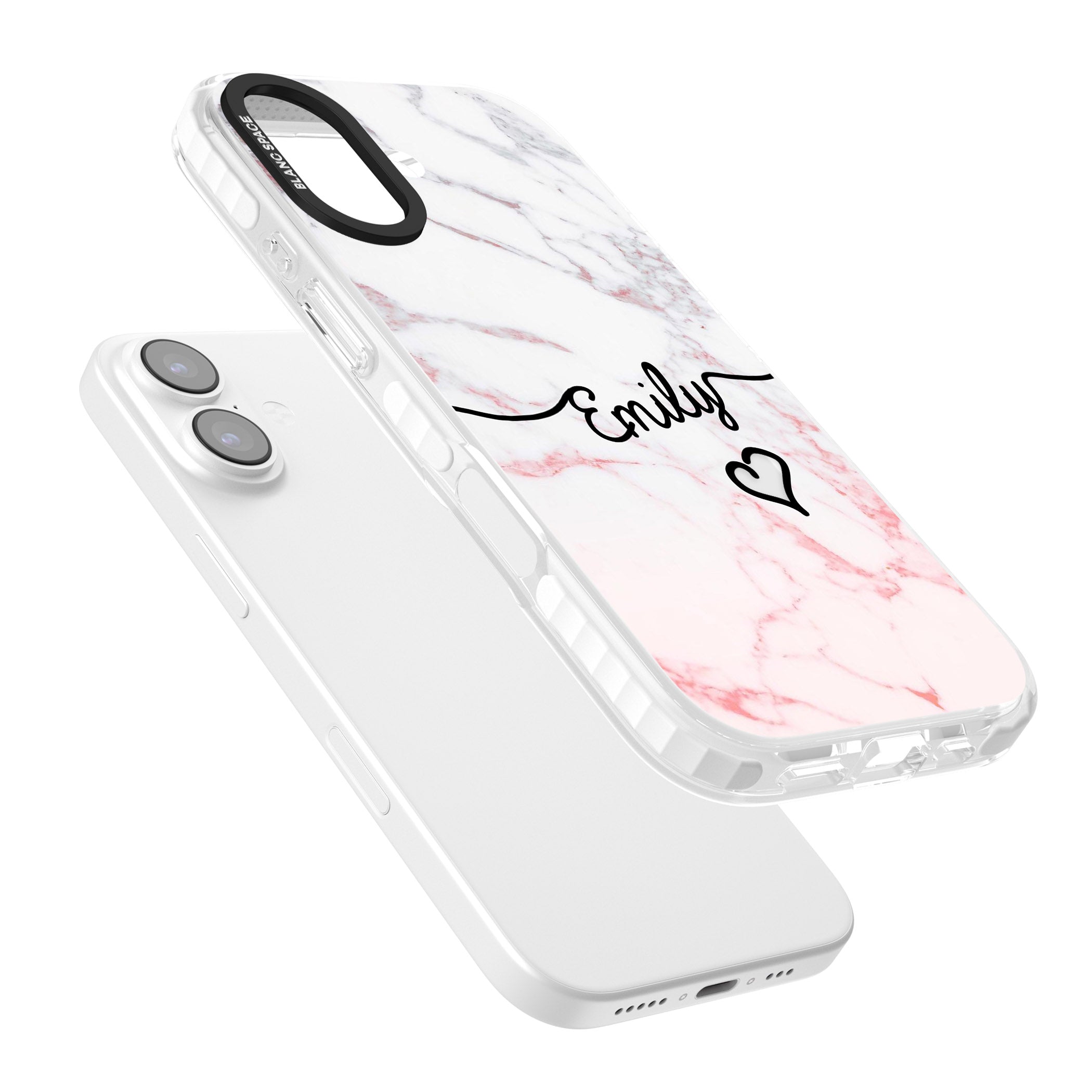 Personalised Pink Fade Marble Heart iPhone 17 Impact Clear Phone Case Colours