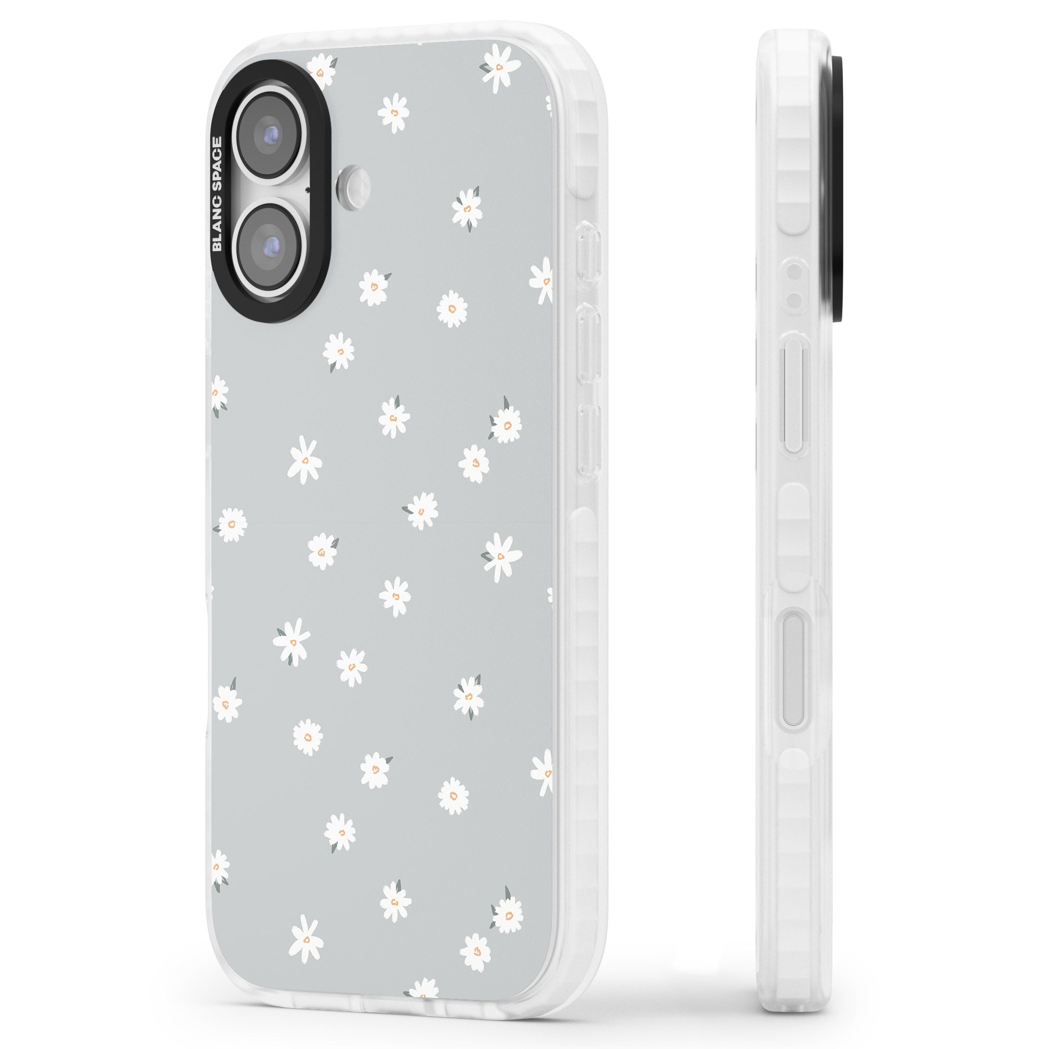 Painted Daisy Blue Grey iPhone 17 Impact Clear Phone Case Side Profile