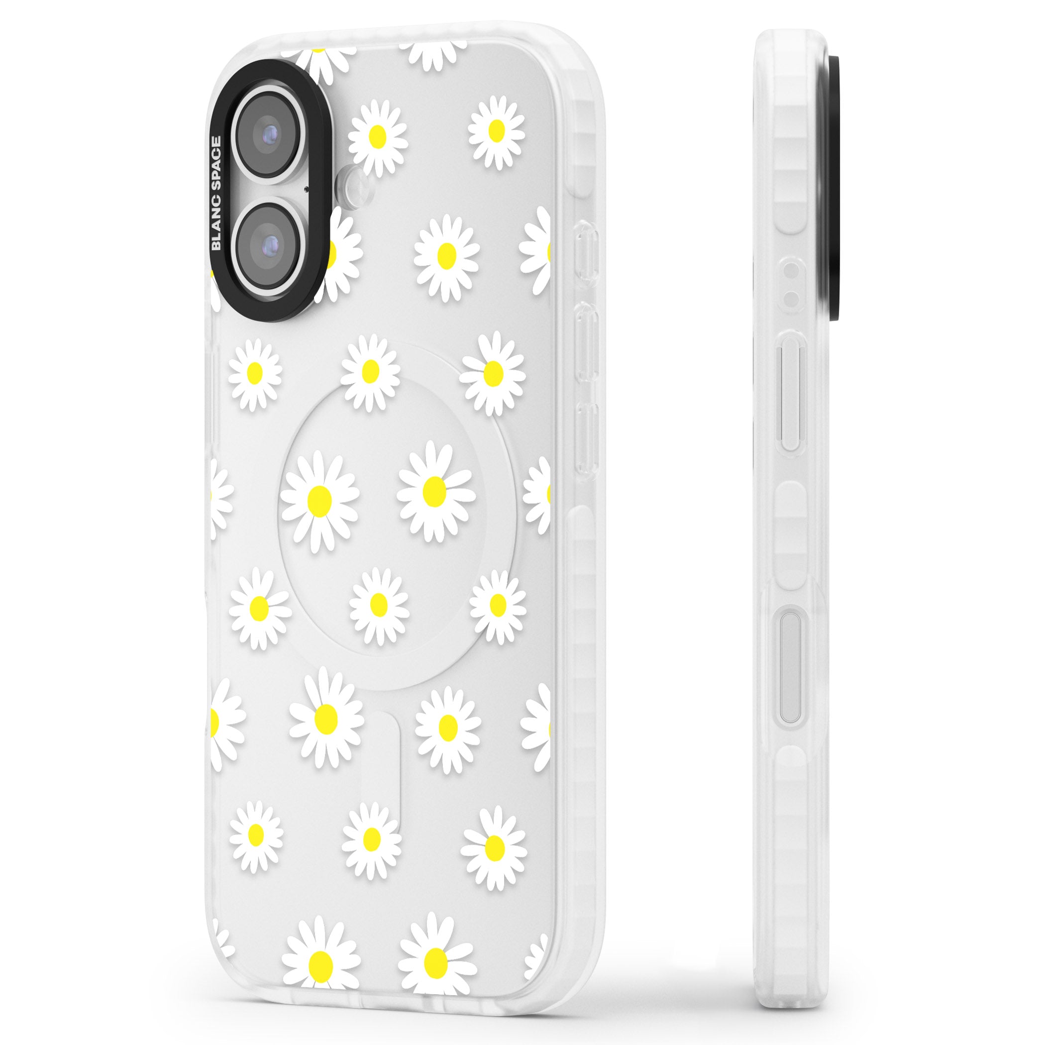 Personalised White Daisy Pattern iPhone 17 Impact Clear Phone Case Side Profile