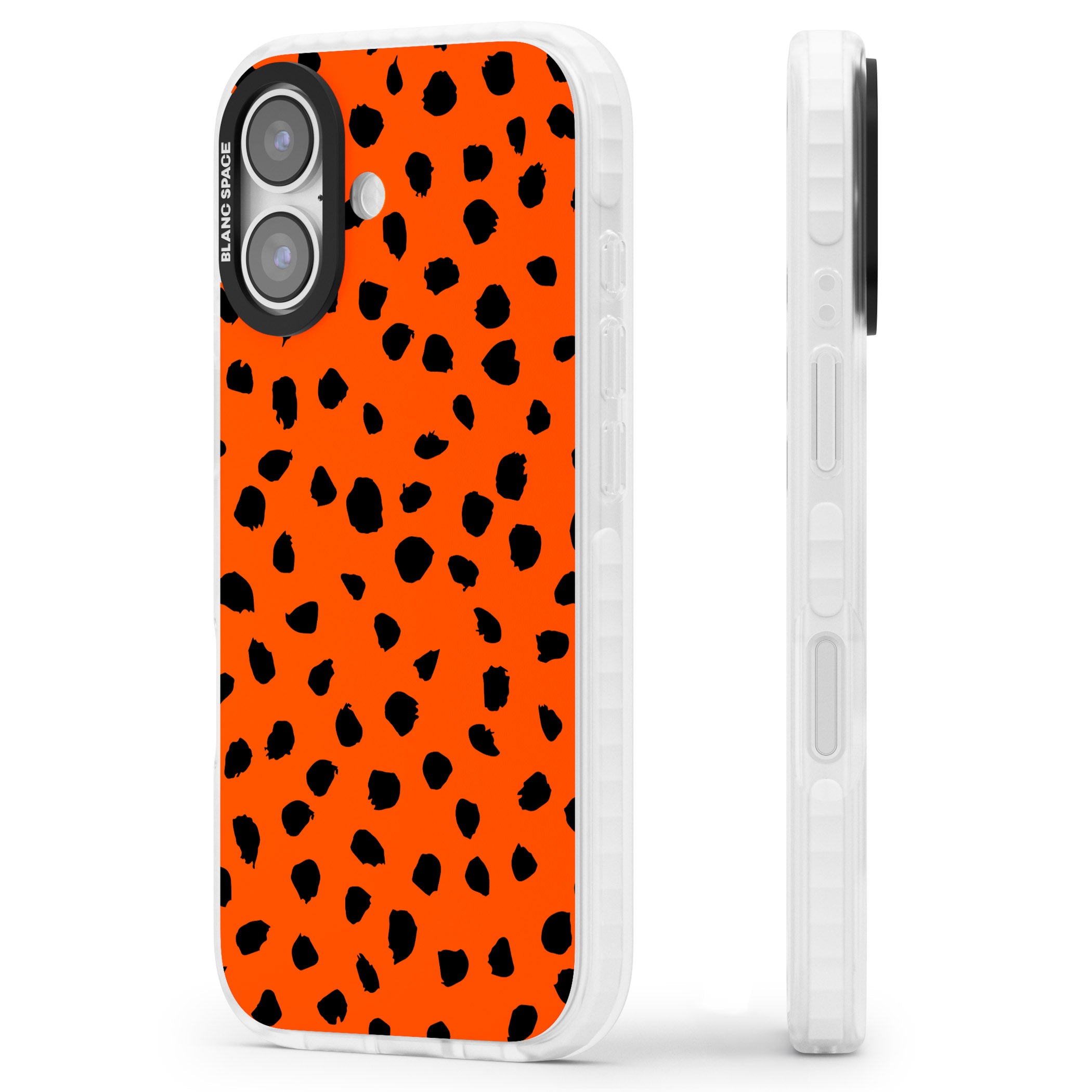Bold Red Spot Print iPhone 17 Impact Clear Phone Case Side Profile