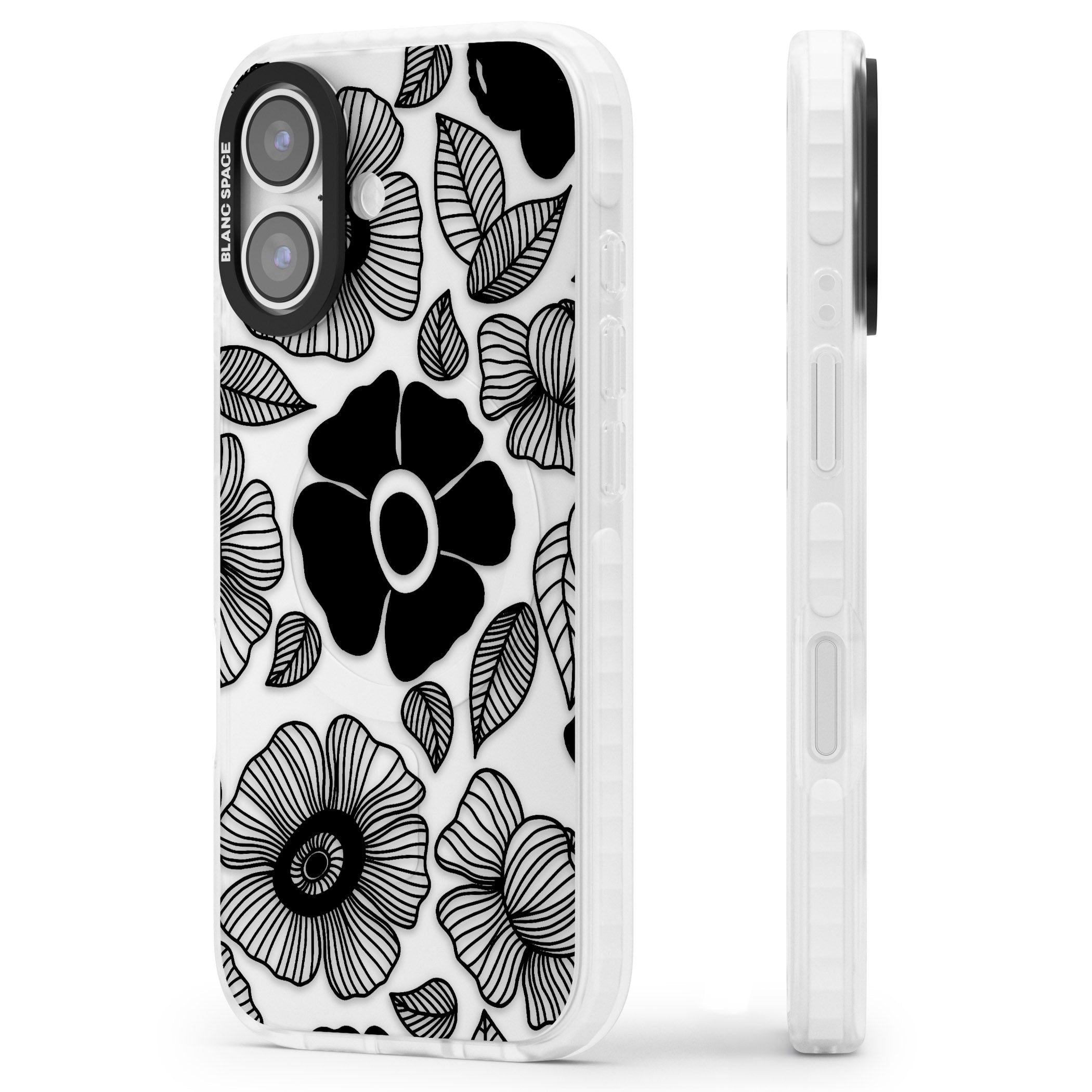Black Flowers iPhone 17 Impact Clear Phone Case Side Profile