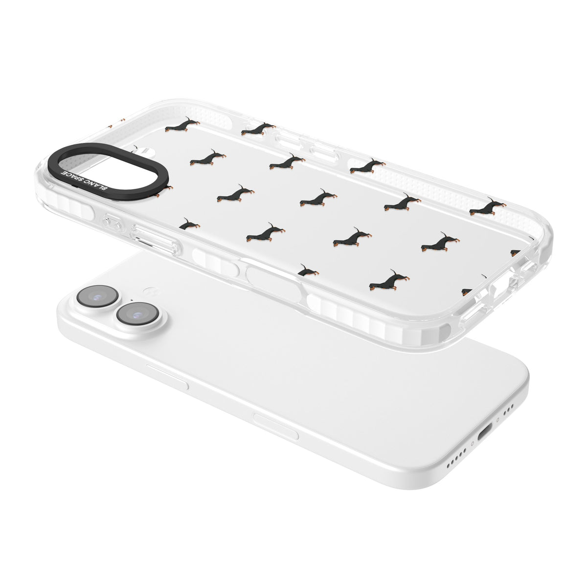 Dachshund Pattern Clear iPhone 16 / iPhone 16 Plus / iPhone 17 Impact Clear Phone Case angled