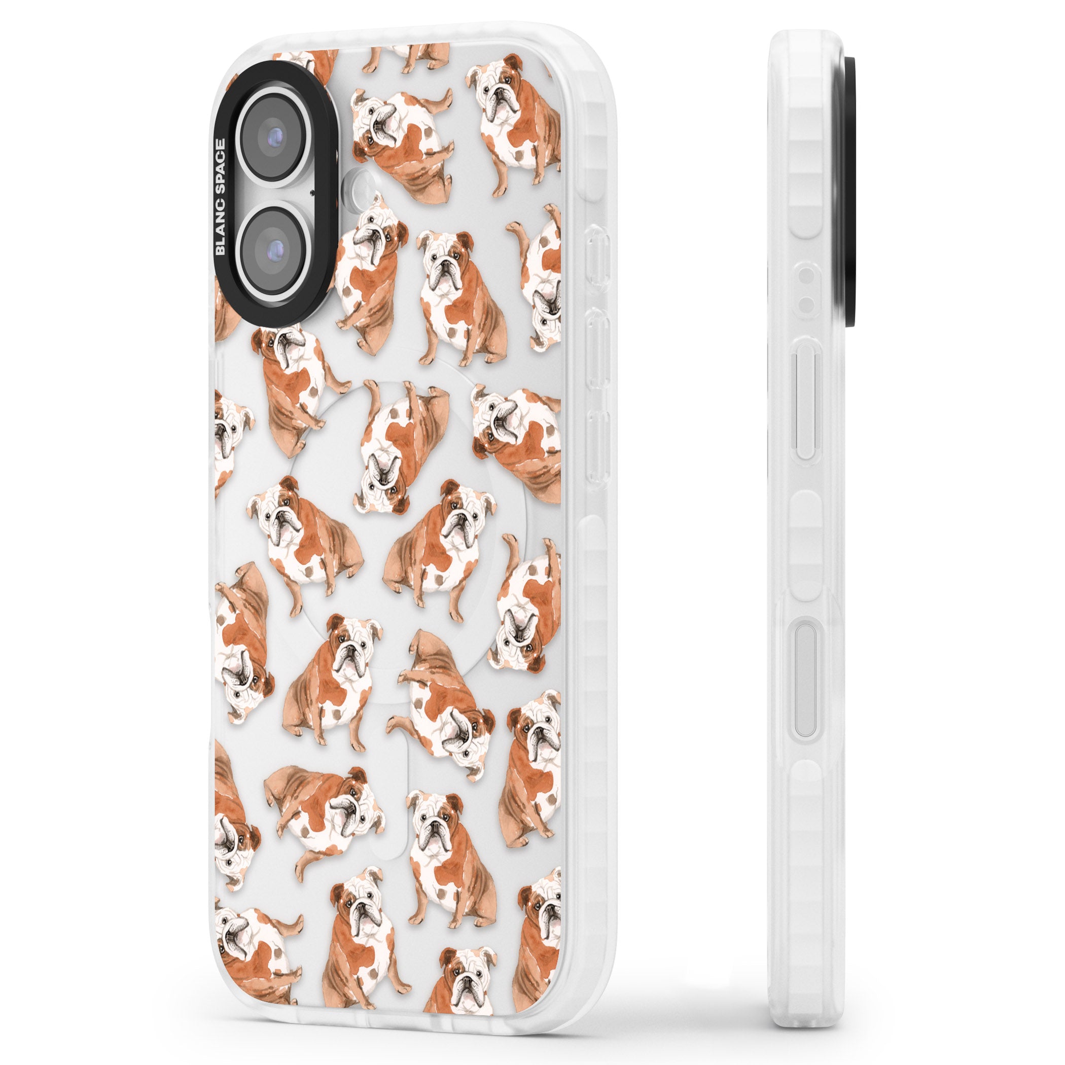 English Bulldog Watercolour Dog Pattern iPhone 17 Impact Clear Phone Case Side Profile