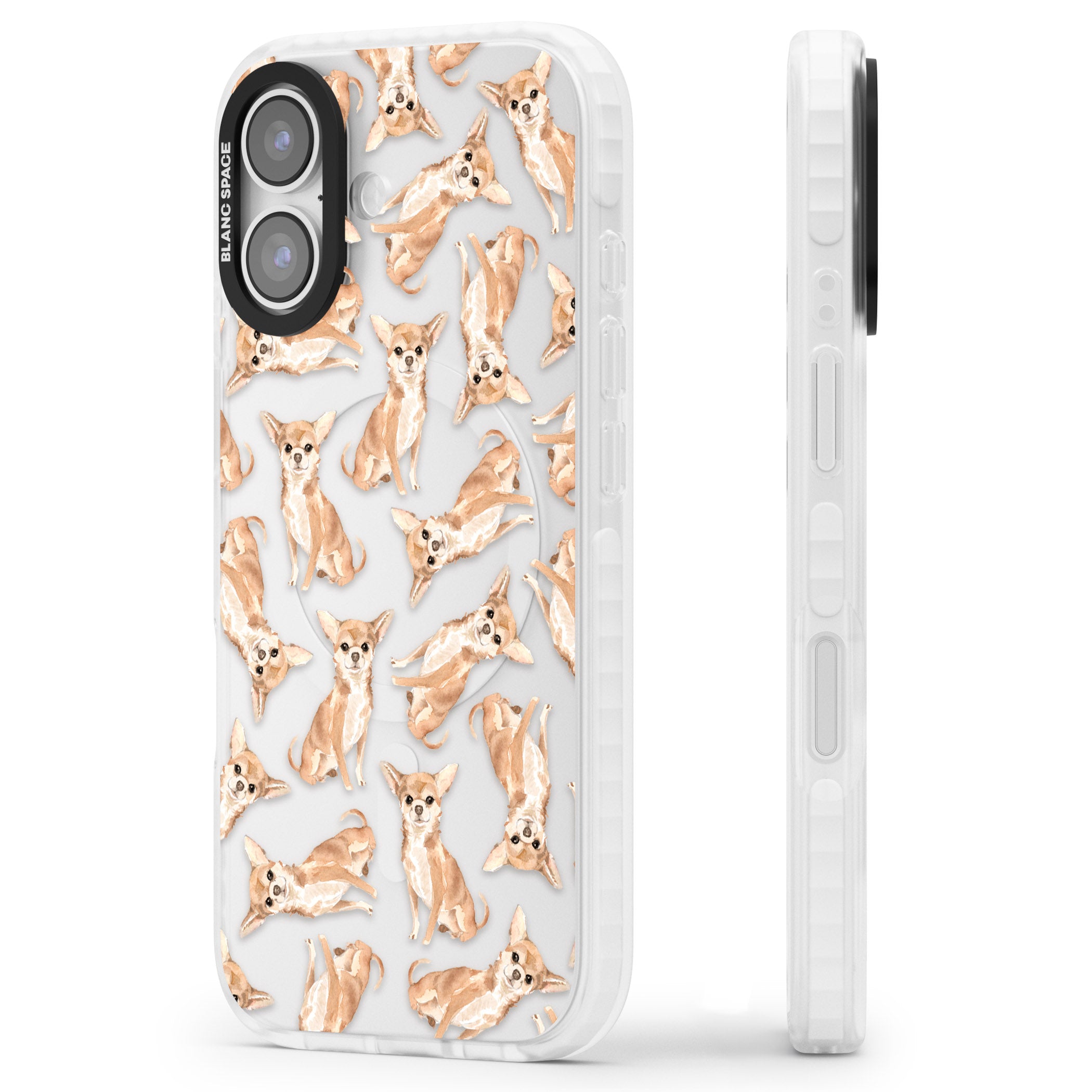 Chihuahua Watercolour Dog Pattern iPhone 17 Impact Clear Phone Case Side Profile