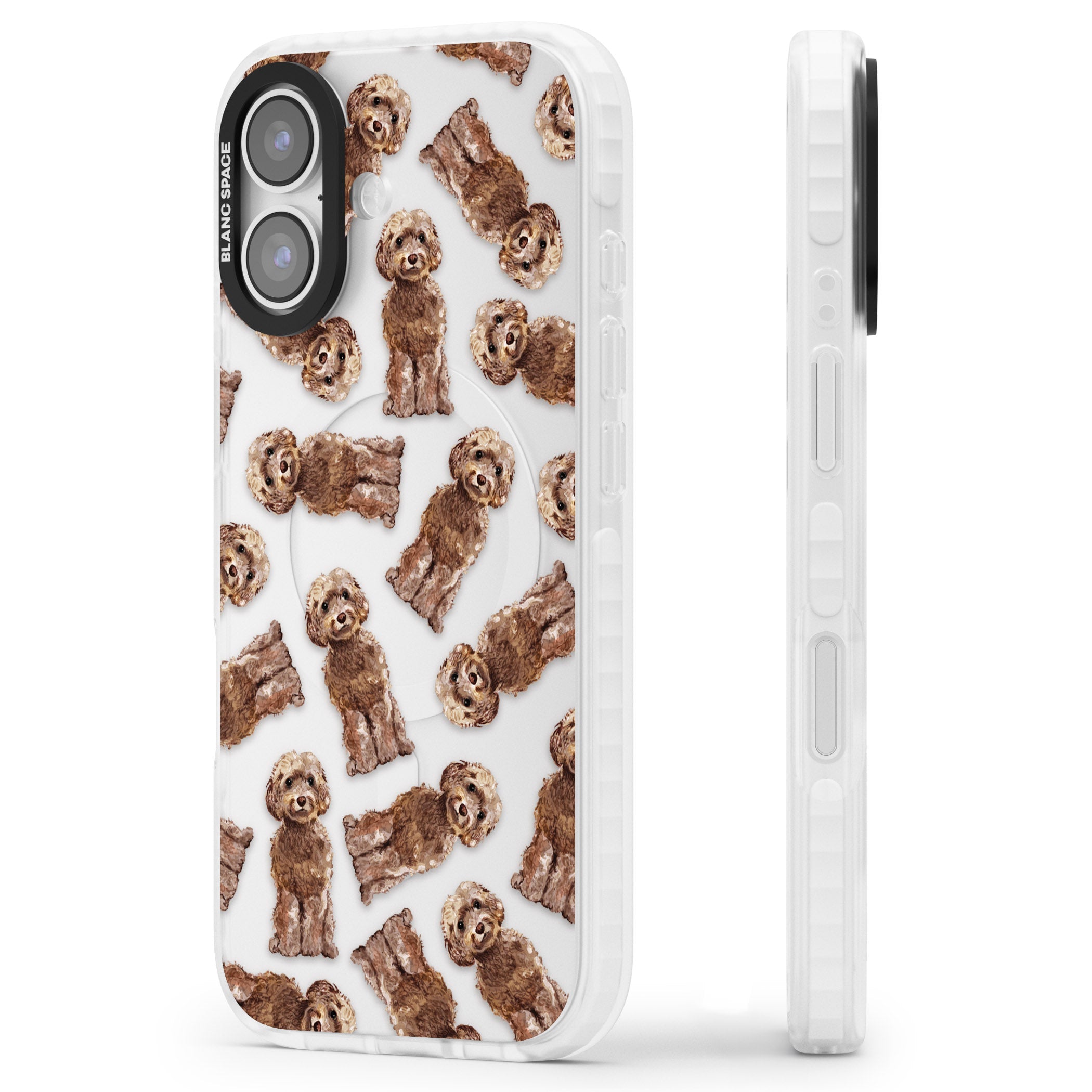 Brown Dog Pattern iPhone 17 Impact Clear Phone Case Side Profile