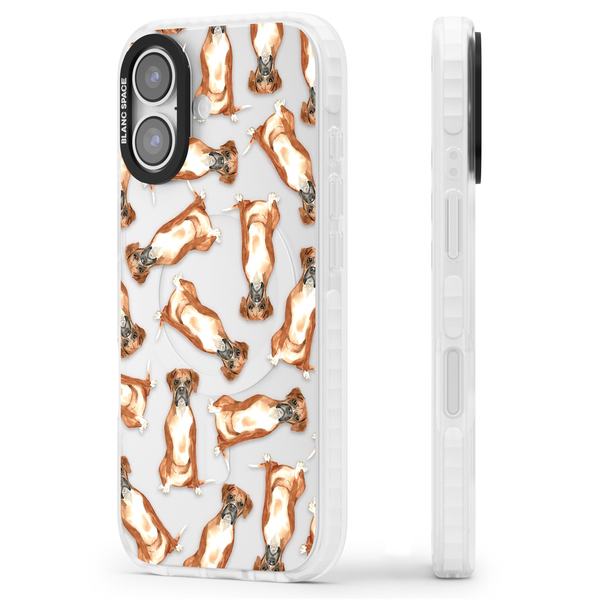 Boxer Watercolor Dog Pattern iPhone 17 Impact Clear Phone Case Side Profile