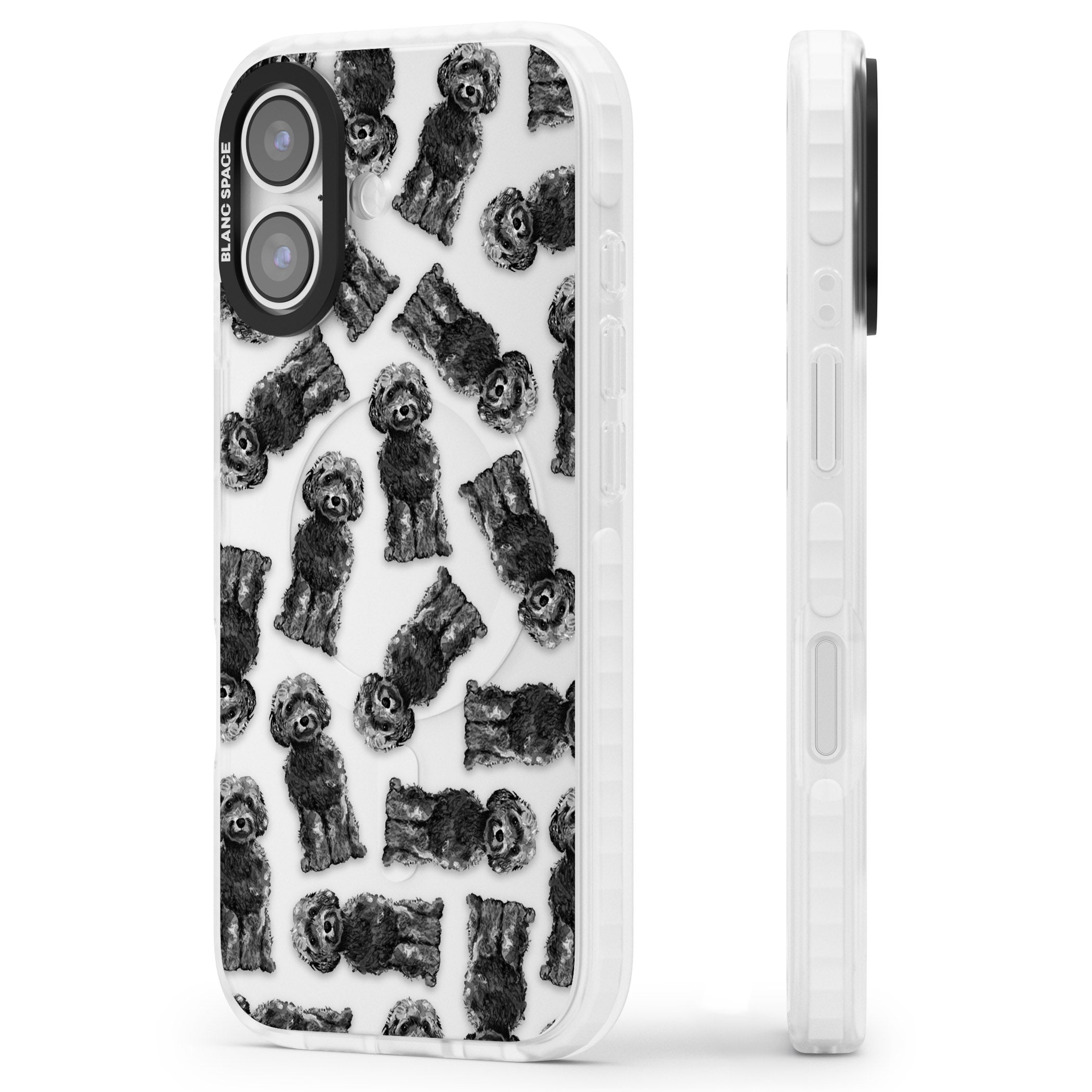 Black Cockapoo Watercolor iPhone 17 Impact Clear Phone Case Side Profile