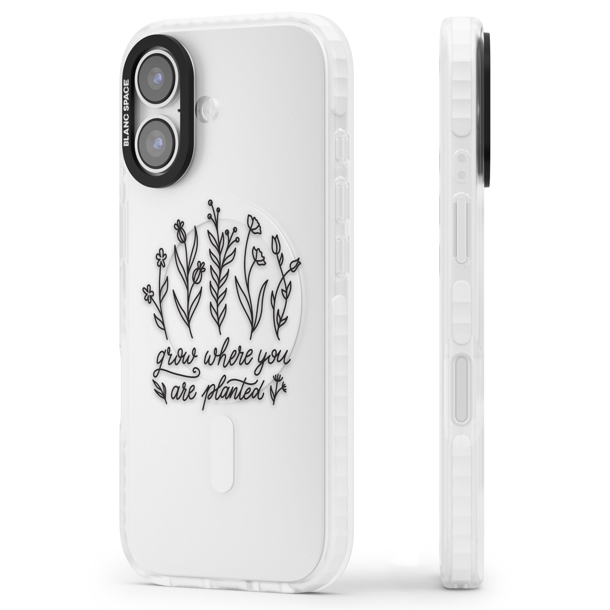 Grow Where You Are Planted iPhone 17 Impact Clear Phone Case Side Profile