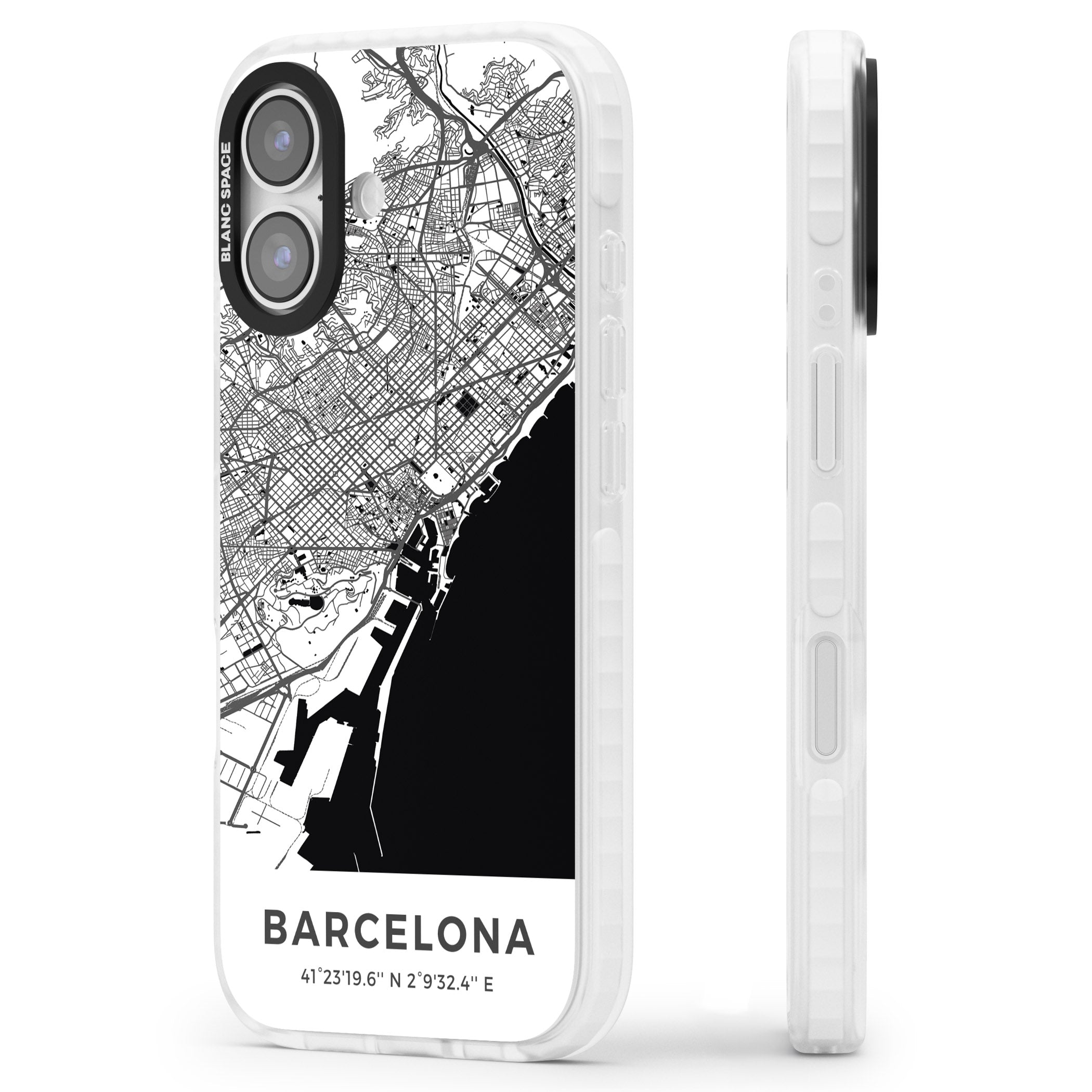 Barcelona Map iPhone 17 Impact Clear Phone Case Side Profile