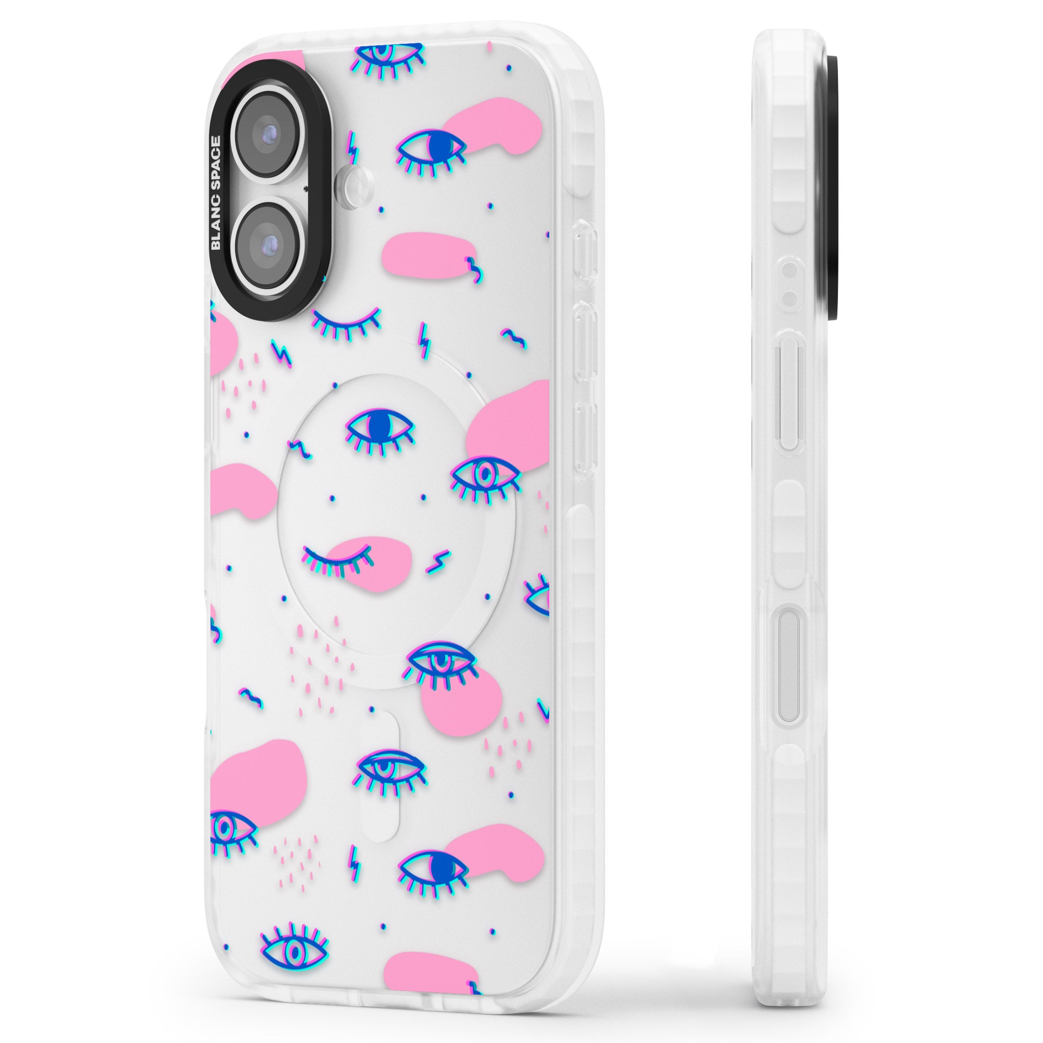 Pink Eye Pattern iPhone 17 Impact Clear Phone Case Side Profile