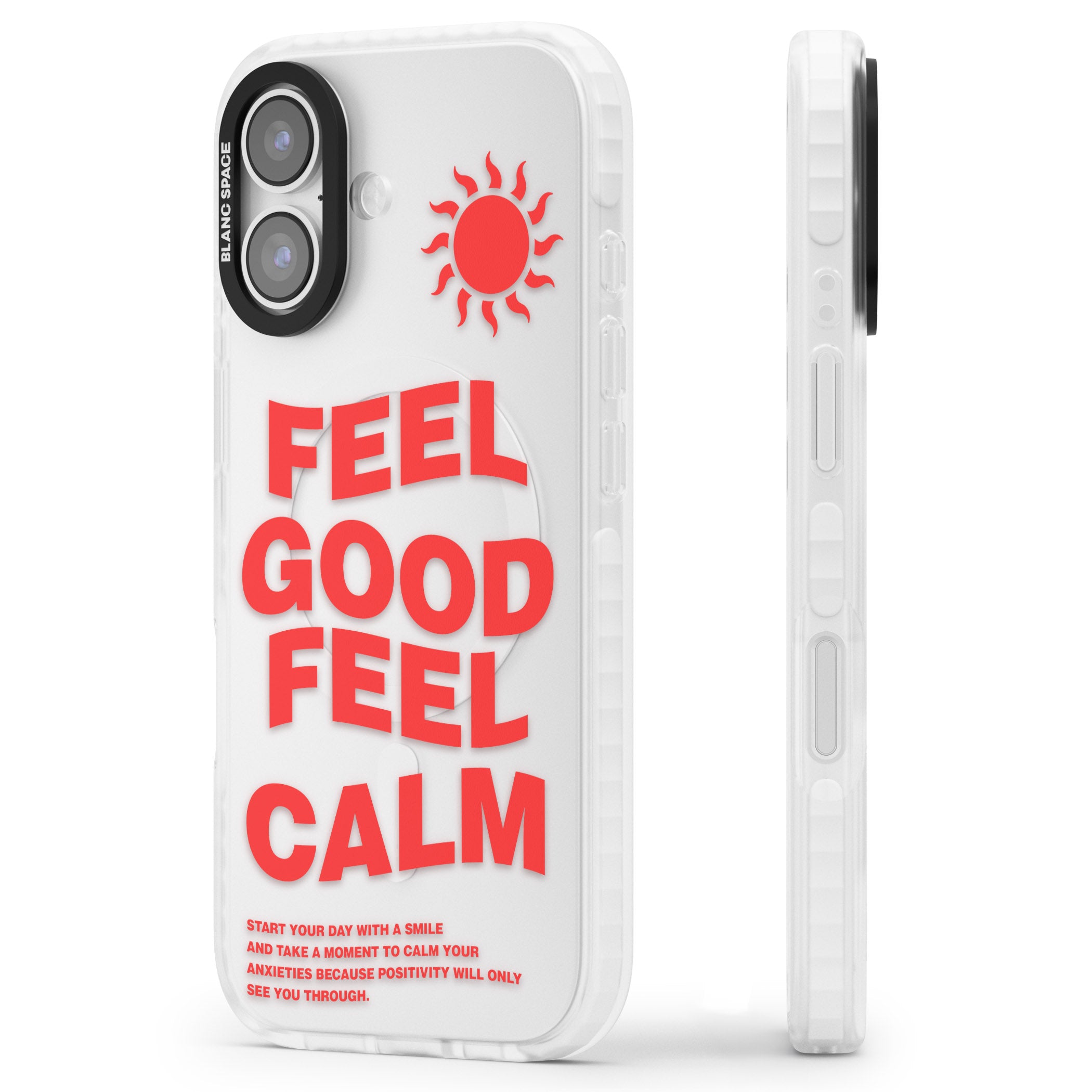 Feel Good Feel Calm (Red) iPhone 17 Impact Clear Phone Case Side Profile