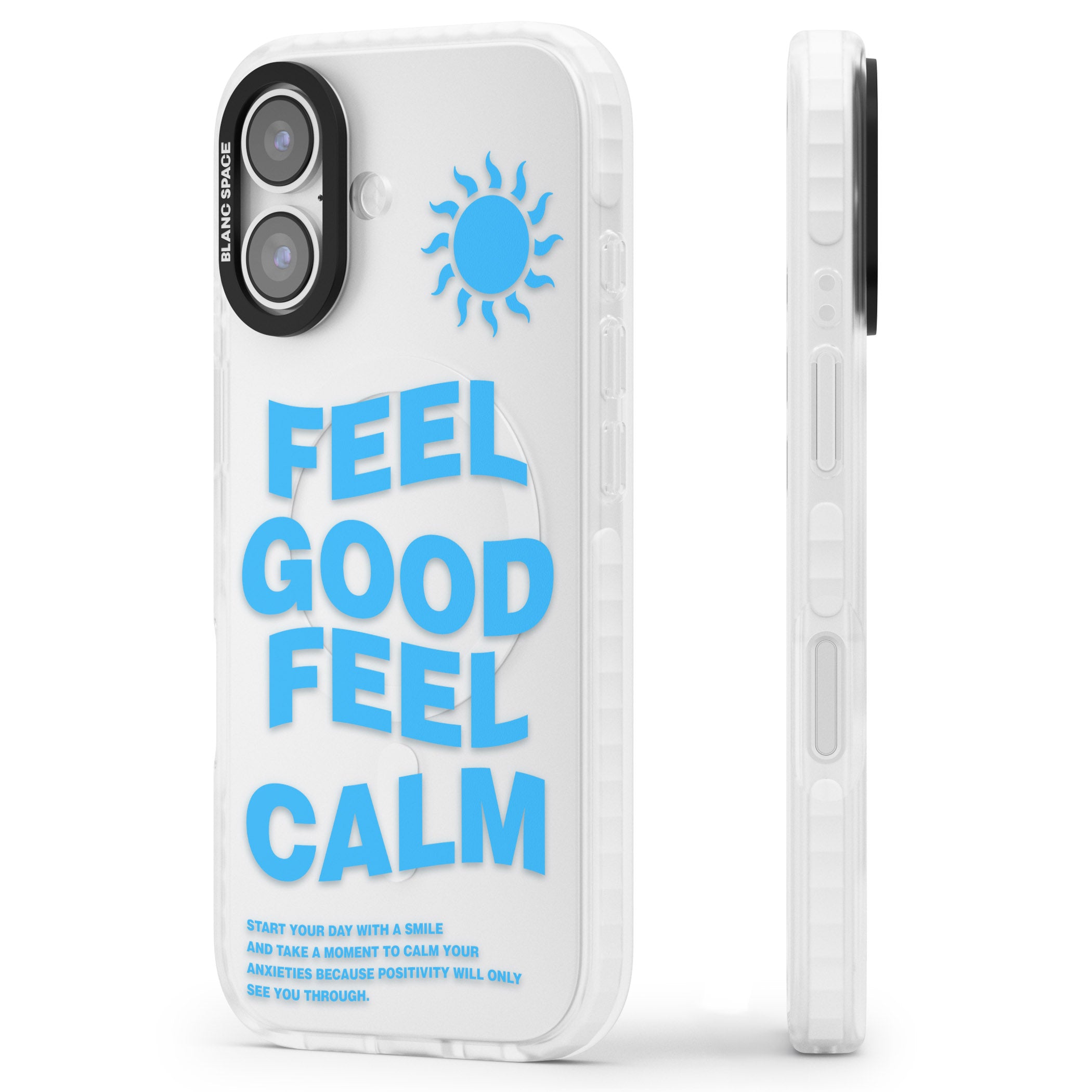 Feel Good Feel Calm (Blue) iPhone 17 Impact Clear Phone Case Side Profile